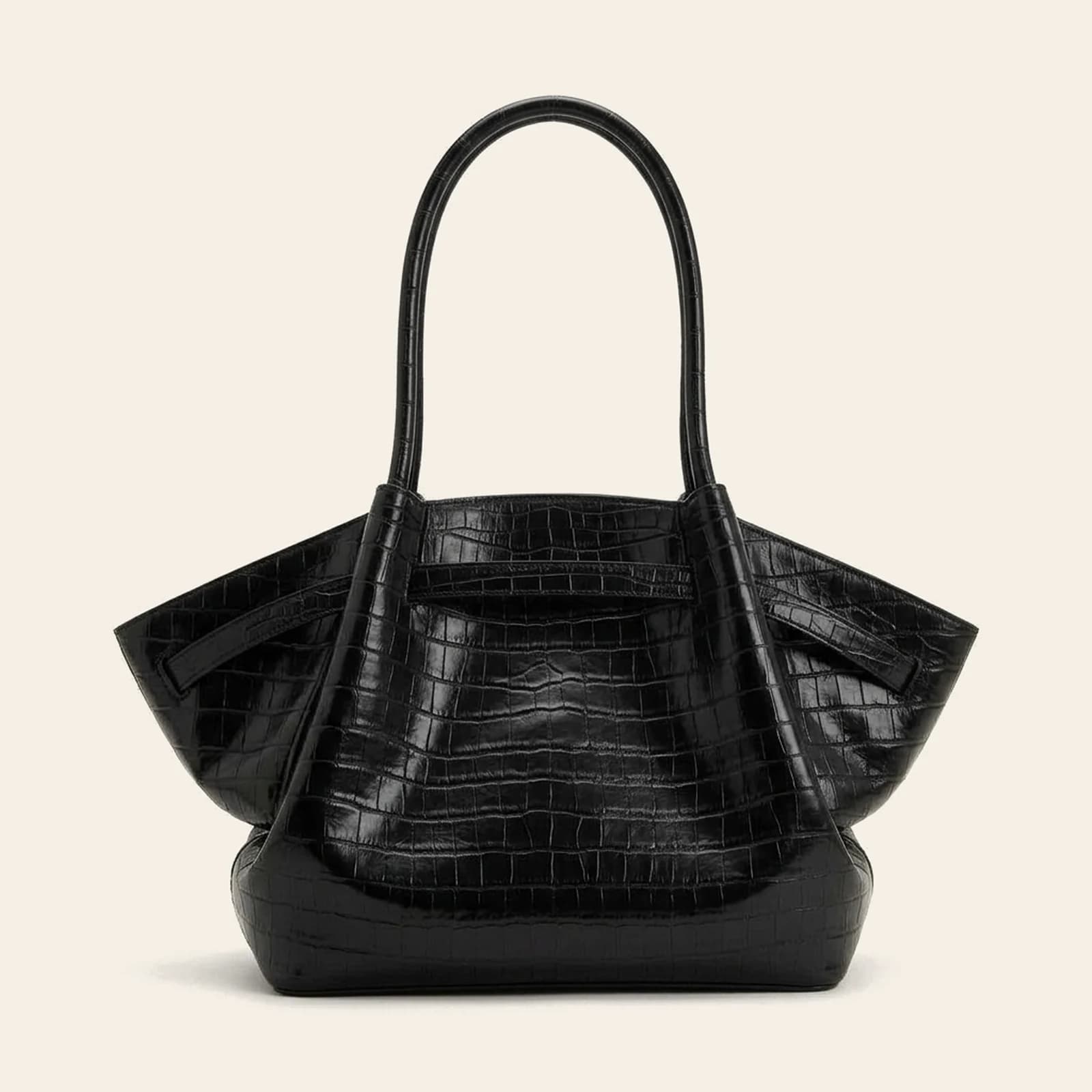 Amalfi Dumpling Bag Large — Black Croc, view 2