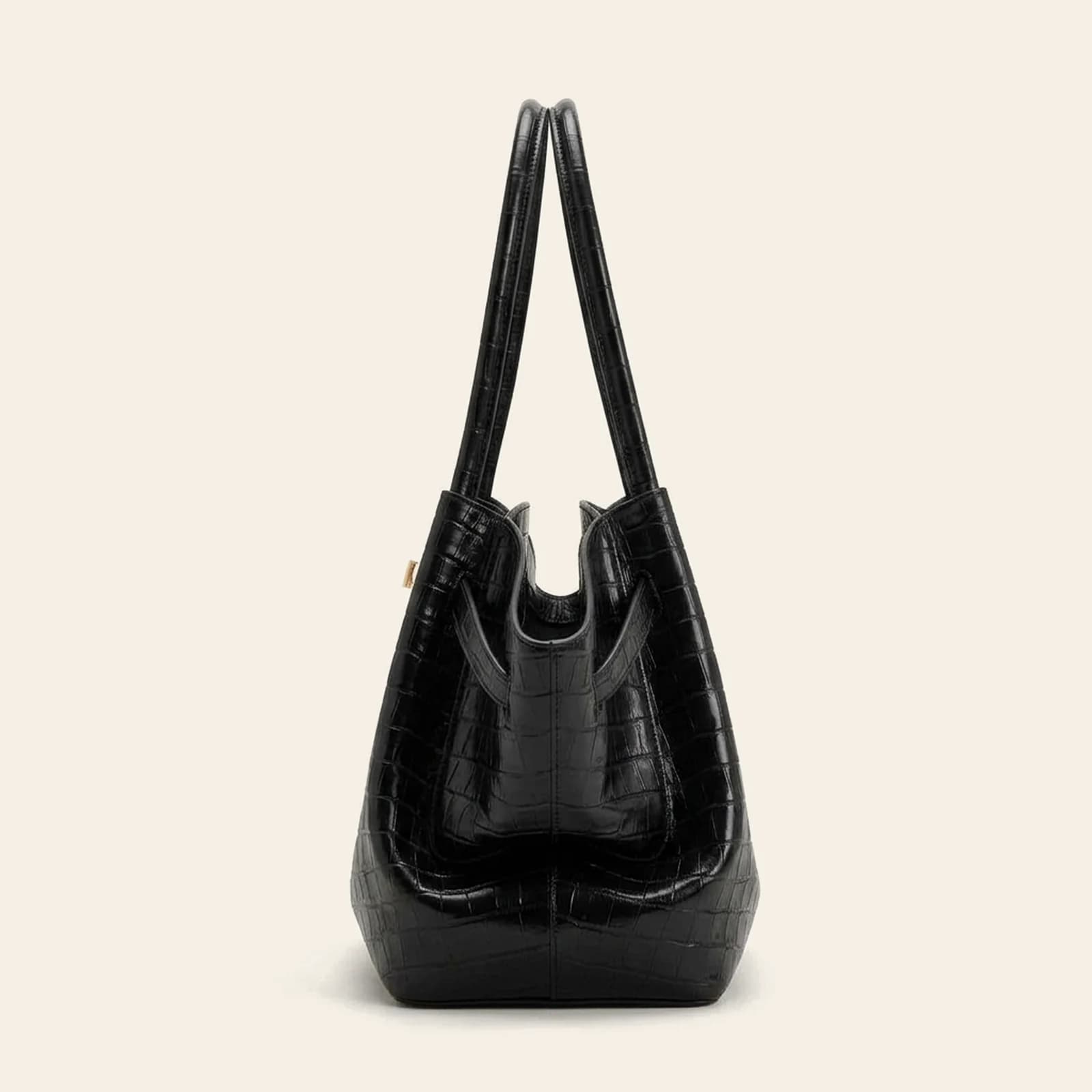 Amalfi Dumpling Bag Large — Black Croc, view 3