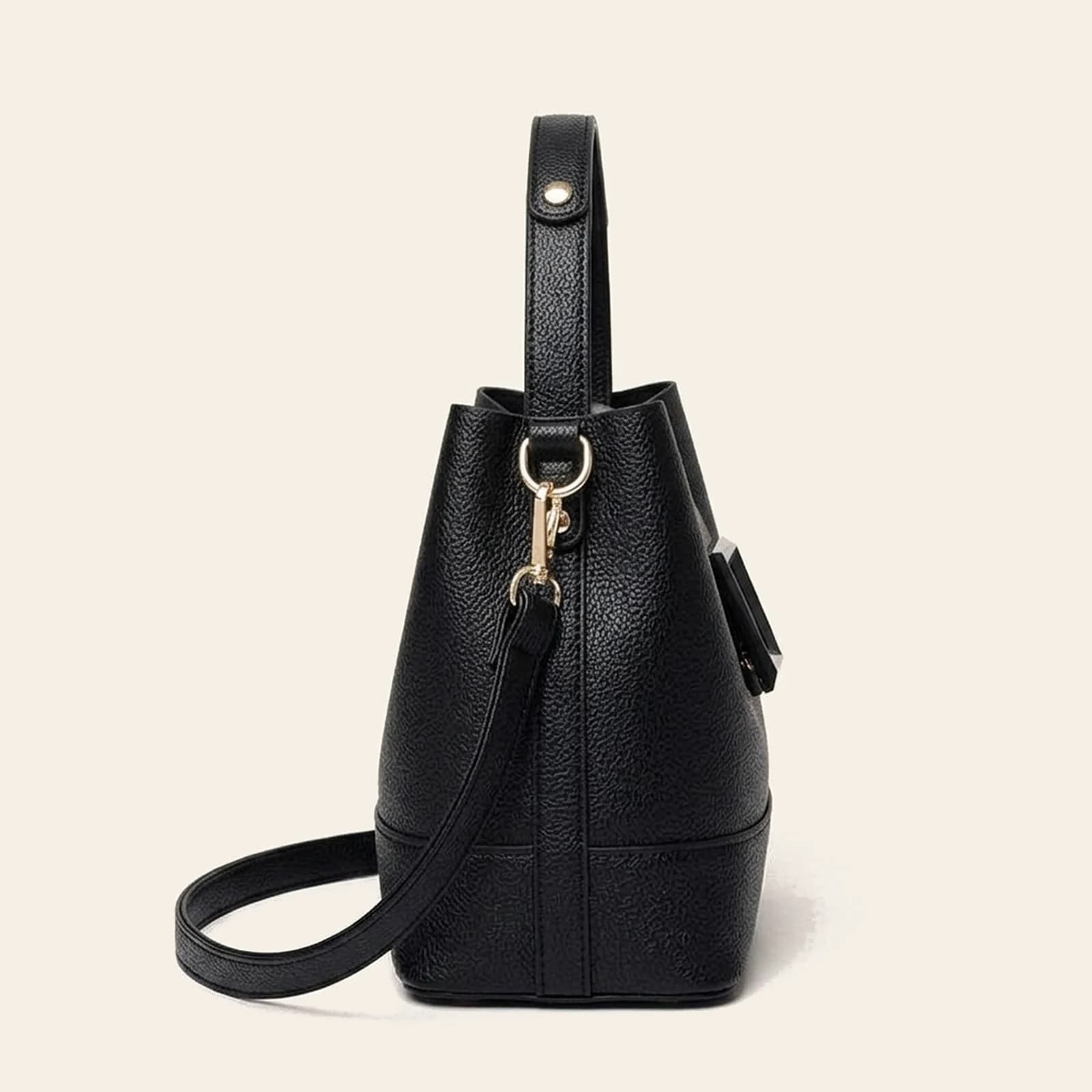Lucca Bucket Bag — Black, view 3
