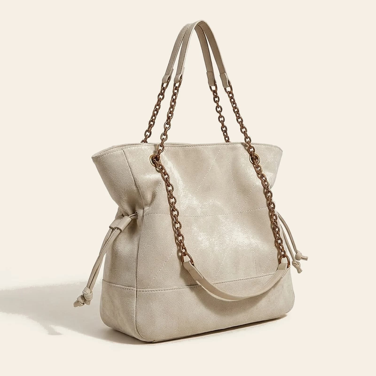 Marlow Suede Chain Tote — Beige, view 1