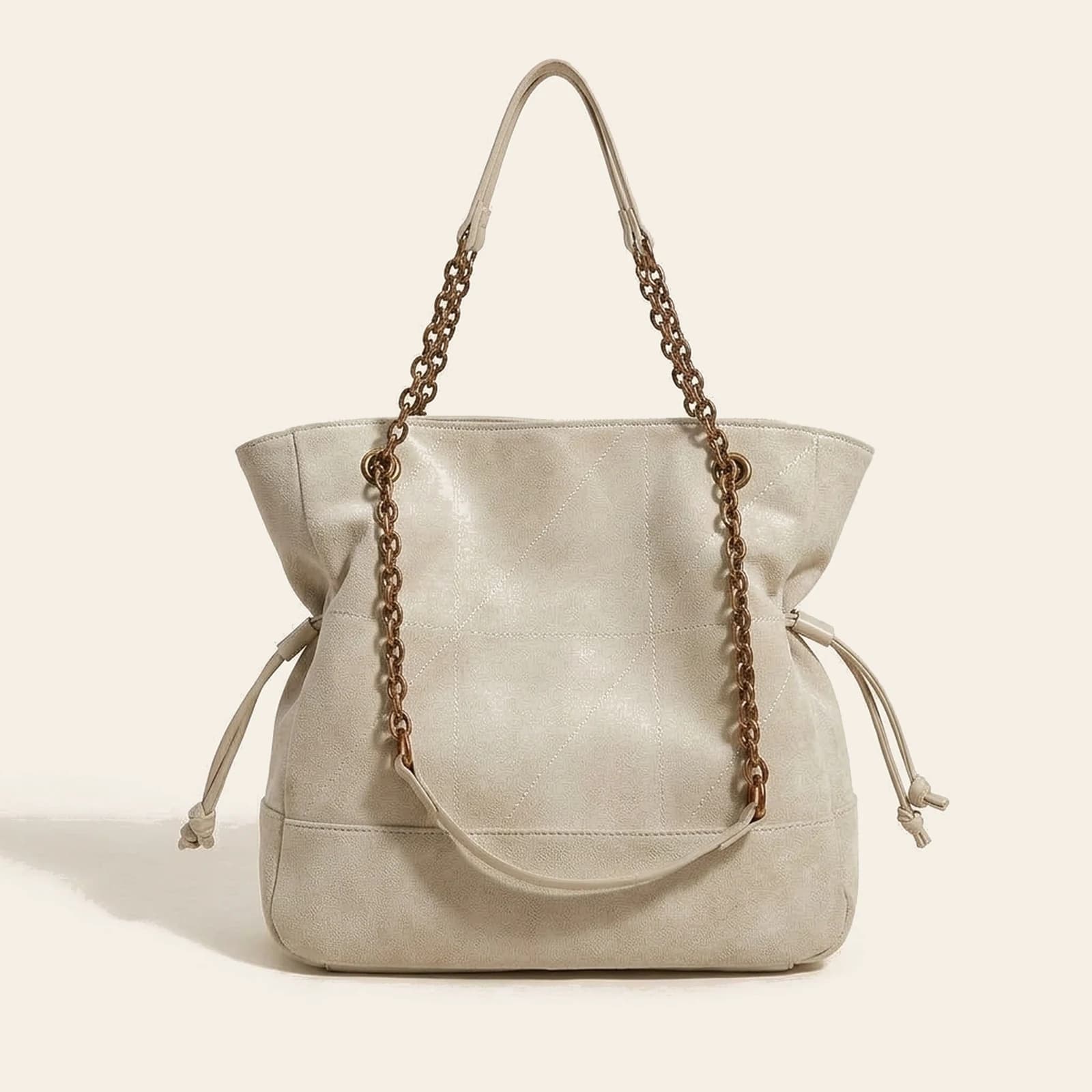 Marlow Suede Chain Tote — Beige, view 2