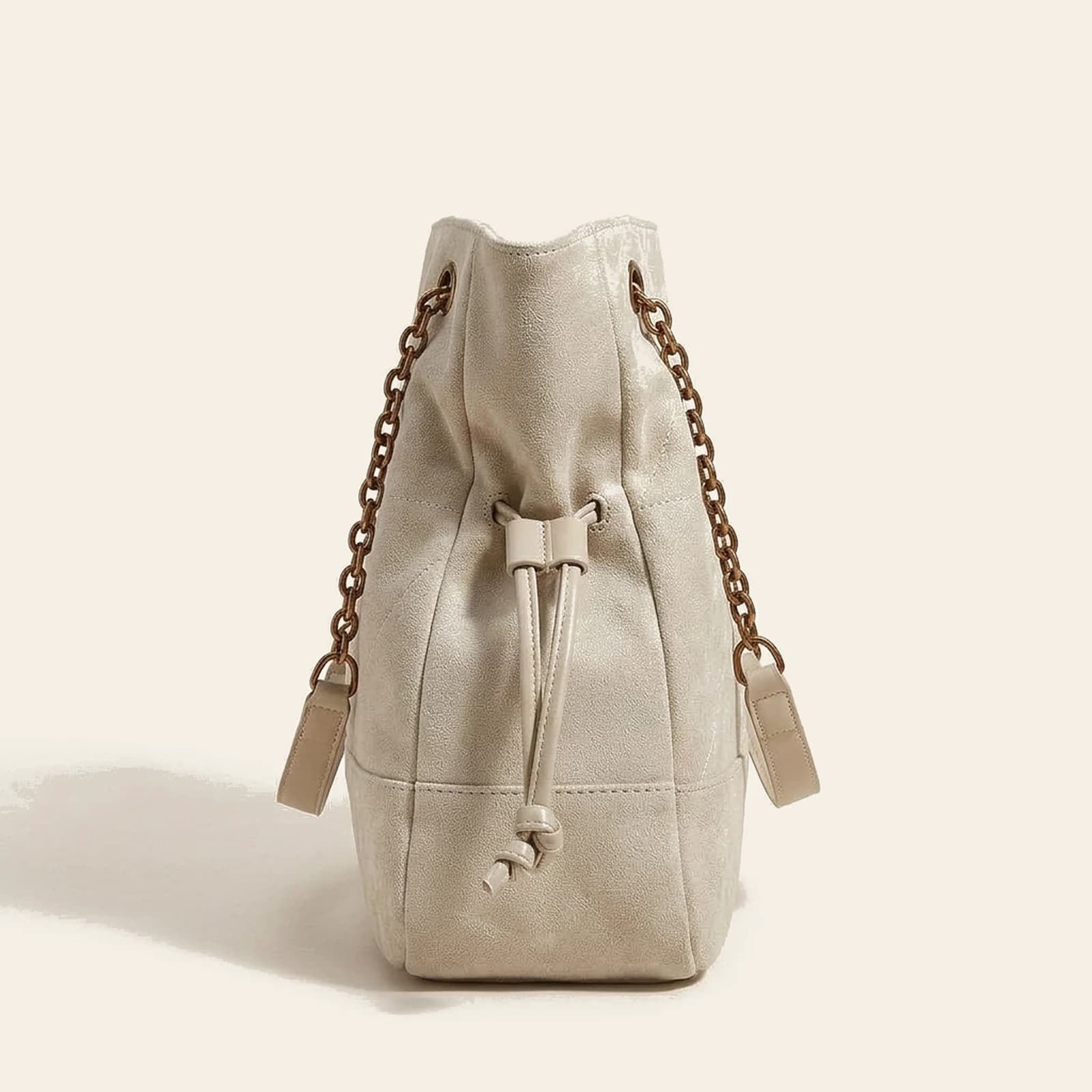 Marlow Suede Chain Tote — Beige, view 3