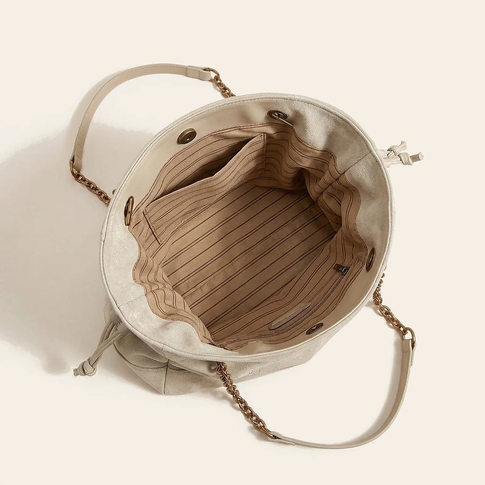 Marlow Suede Chain Tote — Beige, view 4