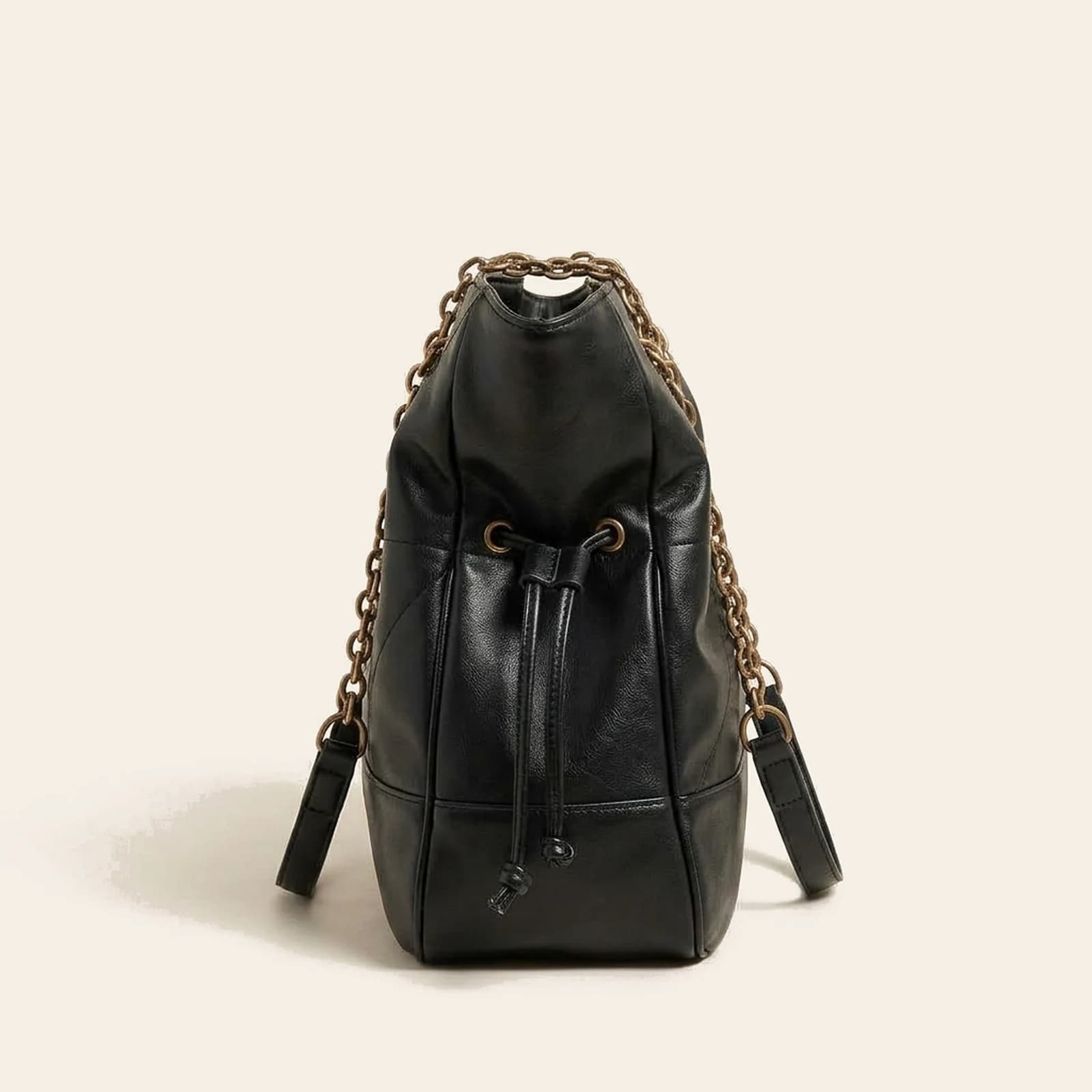 Marlow Suede Chain Tote — Black, view 3