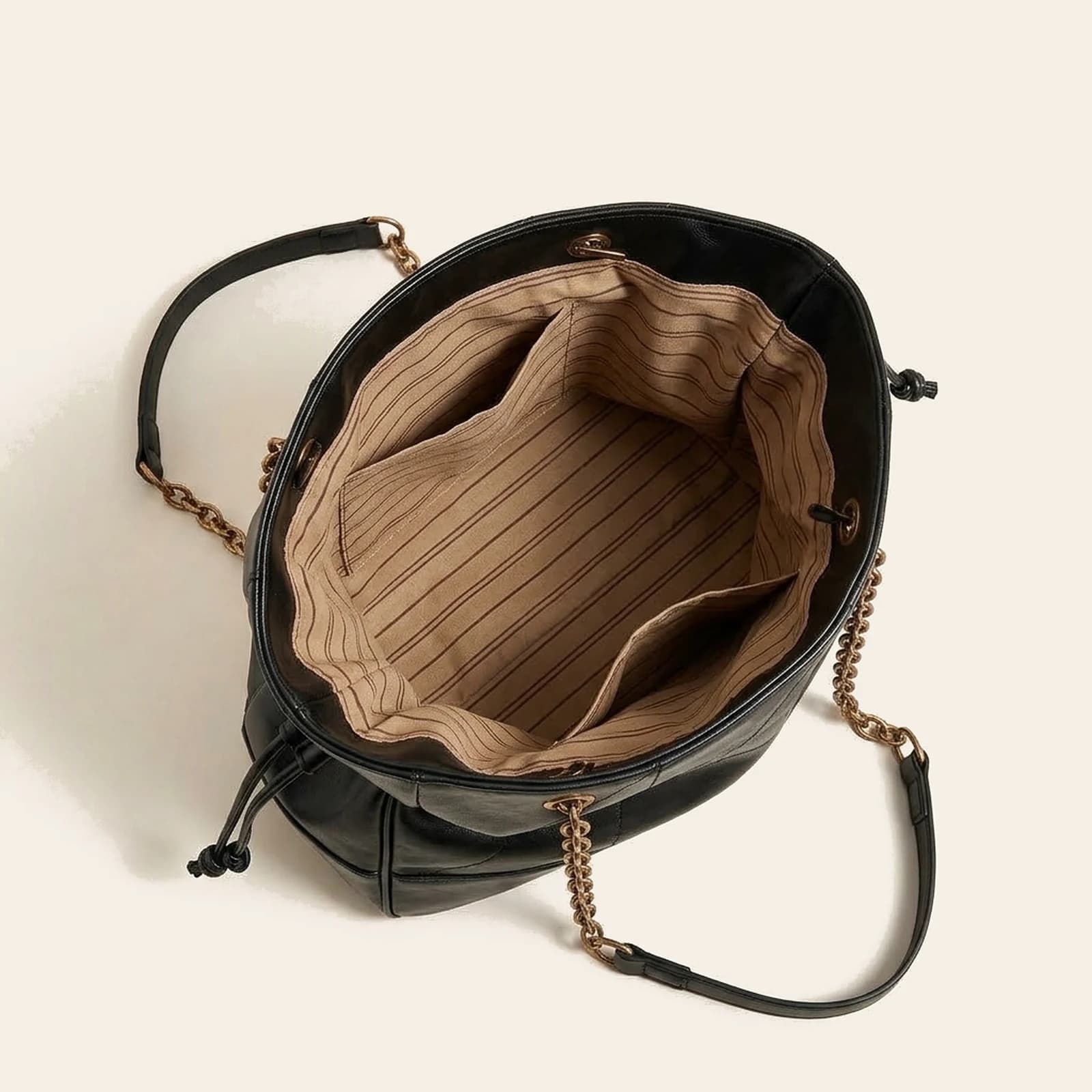 Marlow Suede Chain Tote — Black, view 4