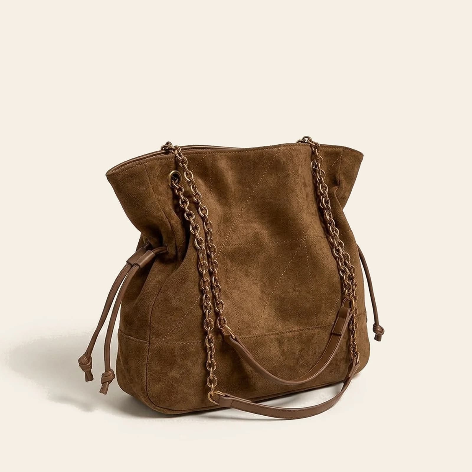 Marlow Suede Chain Tote — Brown, view 1