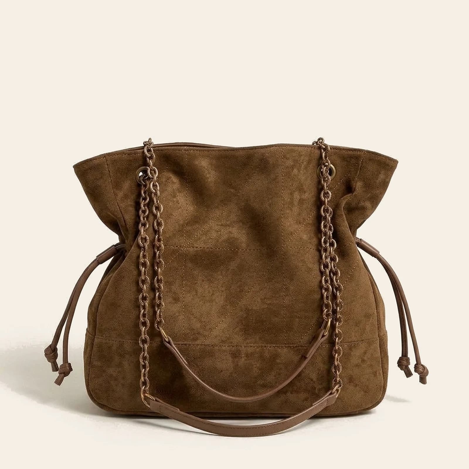 Marlow Suede Chain Tote — Brown, view 2