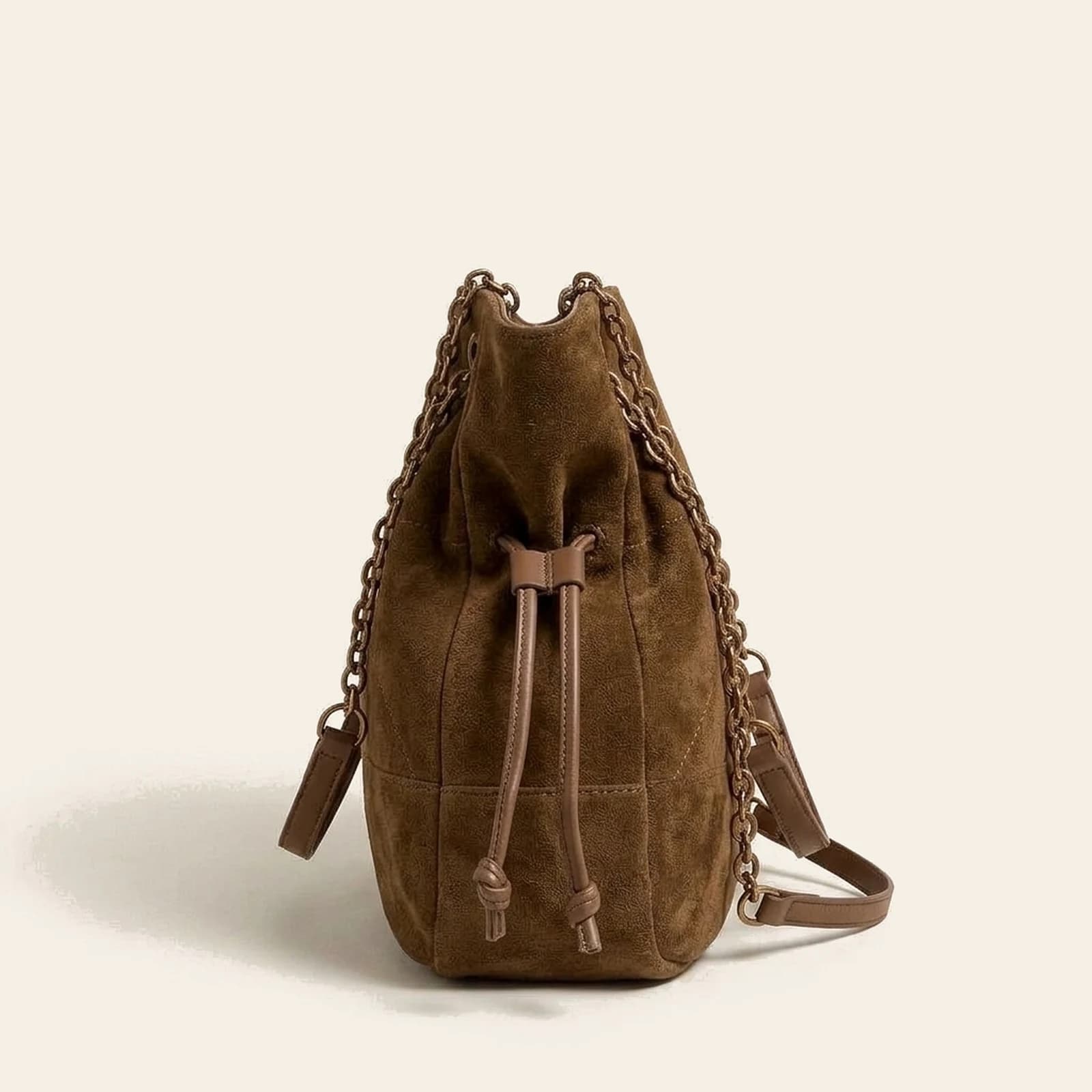 Marlow Suede Chain Tote — Brown, view 3