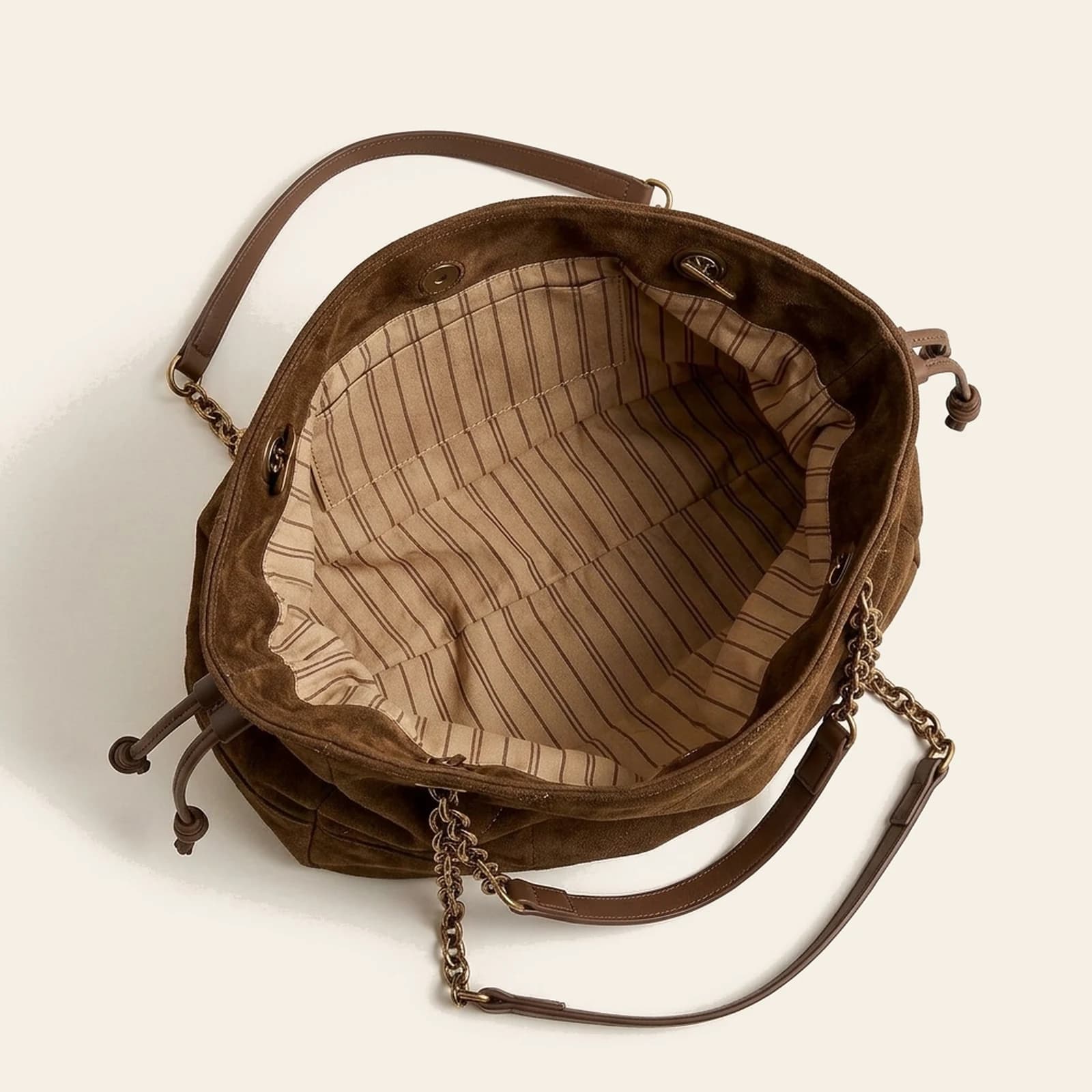 Marlow Suede Chain Tote — Brown, view 4