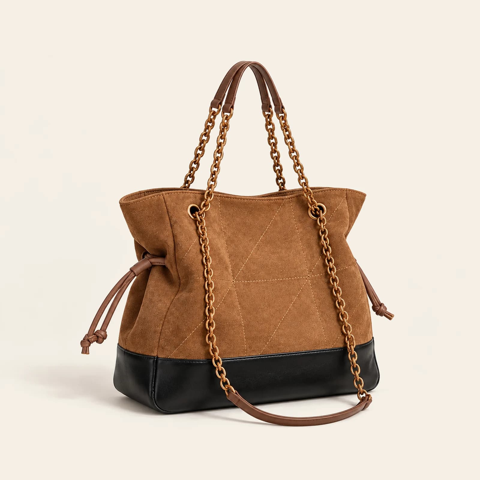 Marlow Suede Chain Tote — Brown & Black, view 1