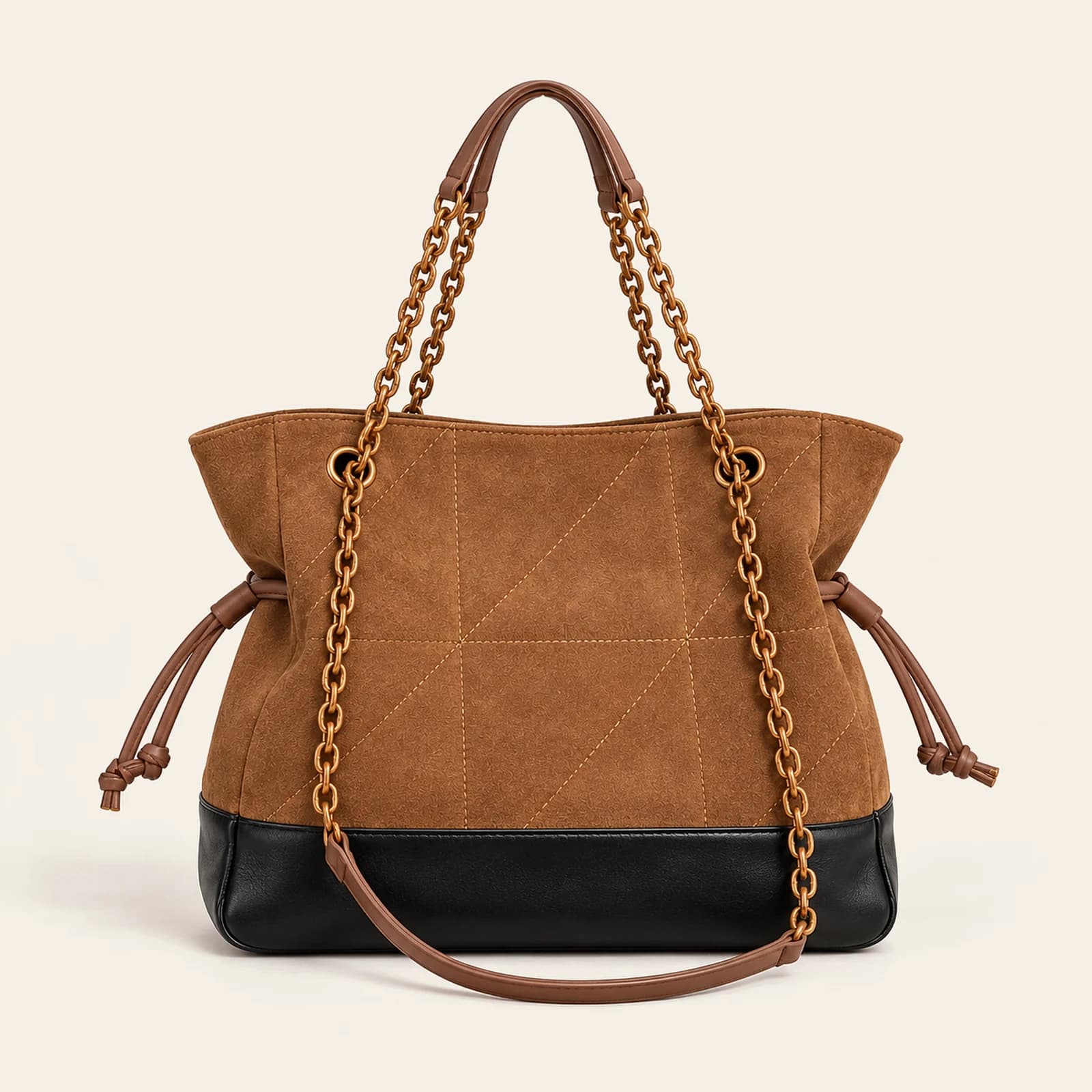 Marlow Suede Chain Tote — Brown & Black, view 2