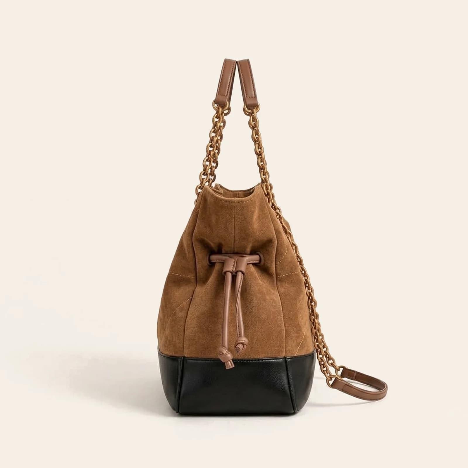 Marlow Suede Chain Tote — Brown & Black, view 3