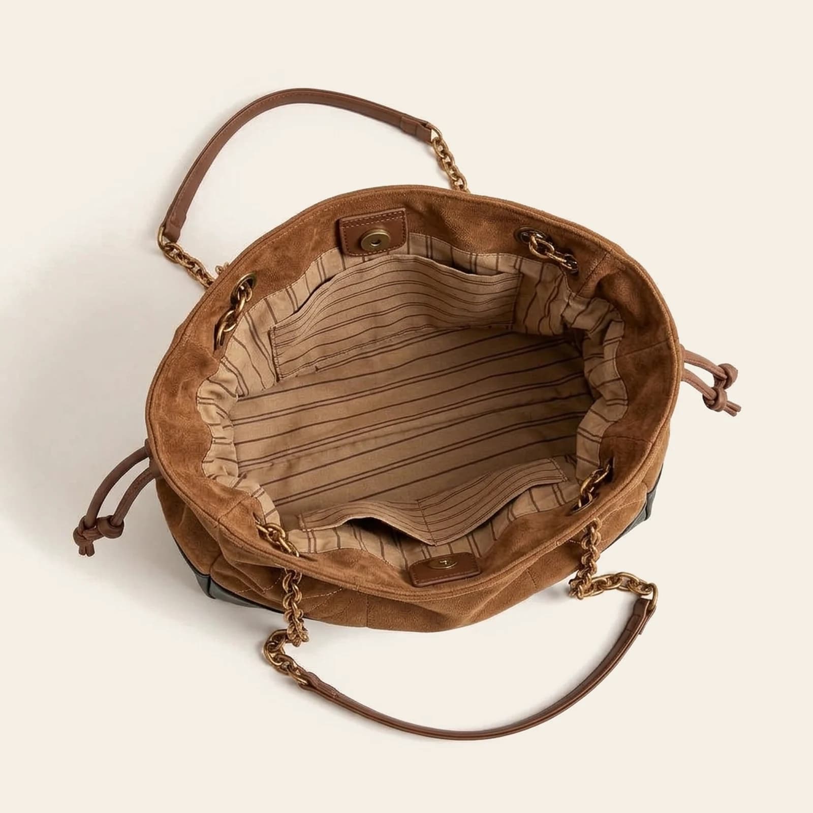 Marlow Suede Chain Tote — Brown & Black, view 4