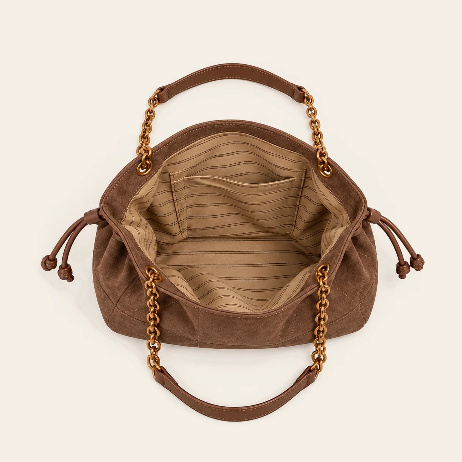 Marlow Suede Chain Tote — Coffee, view 4