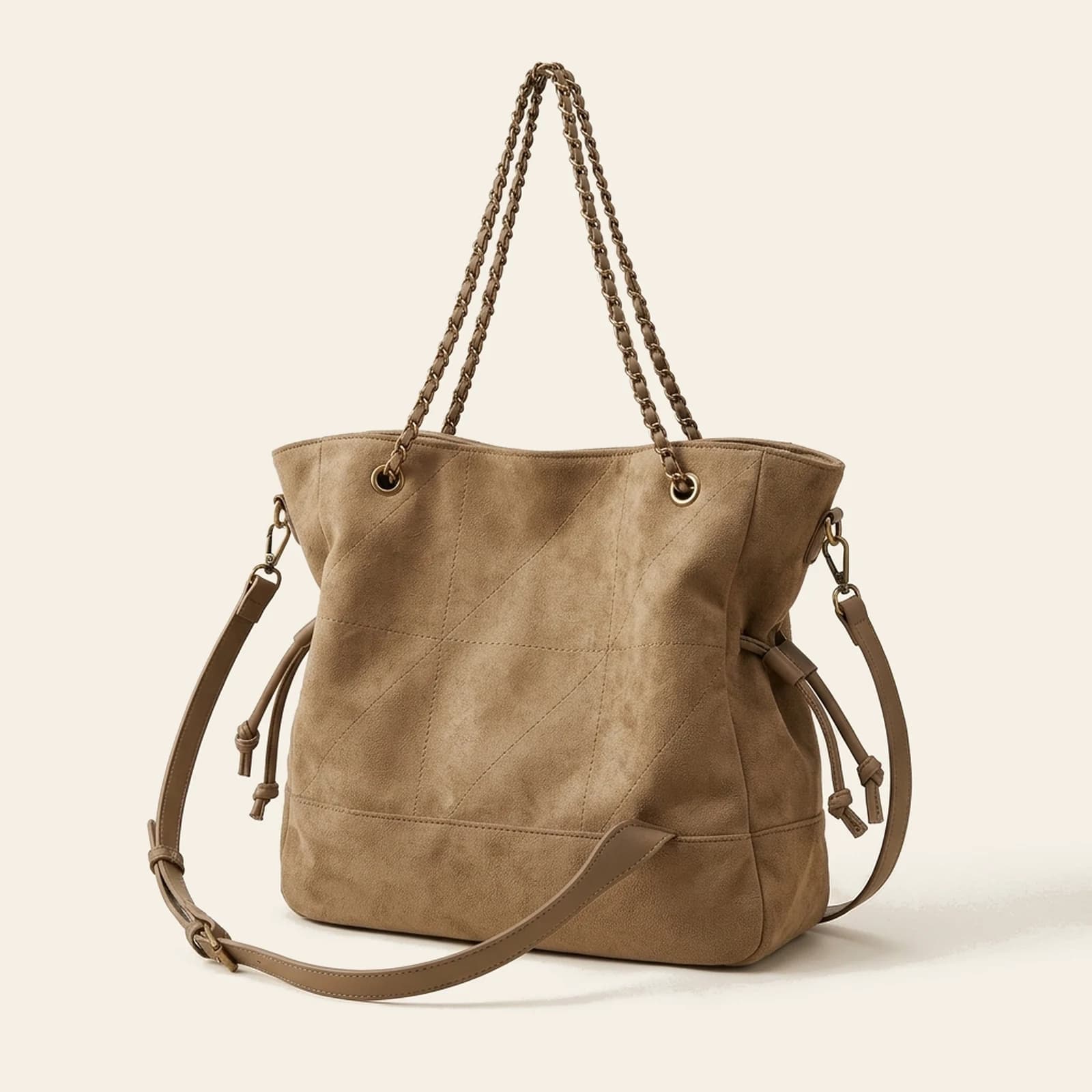 Marlow Suede Chain Tote — Khaki, view 1