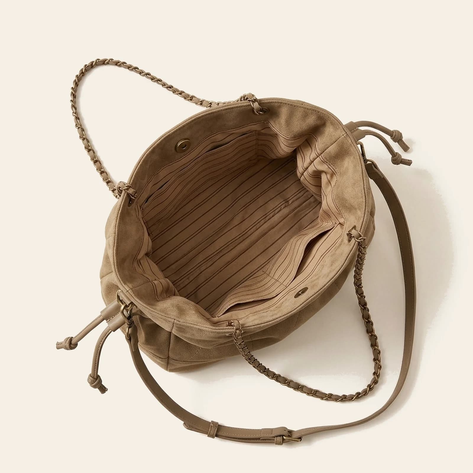 Marlow Suede Chain Tote — Khaki, view 4