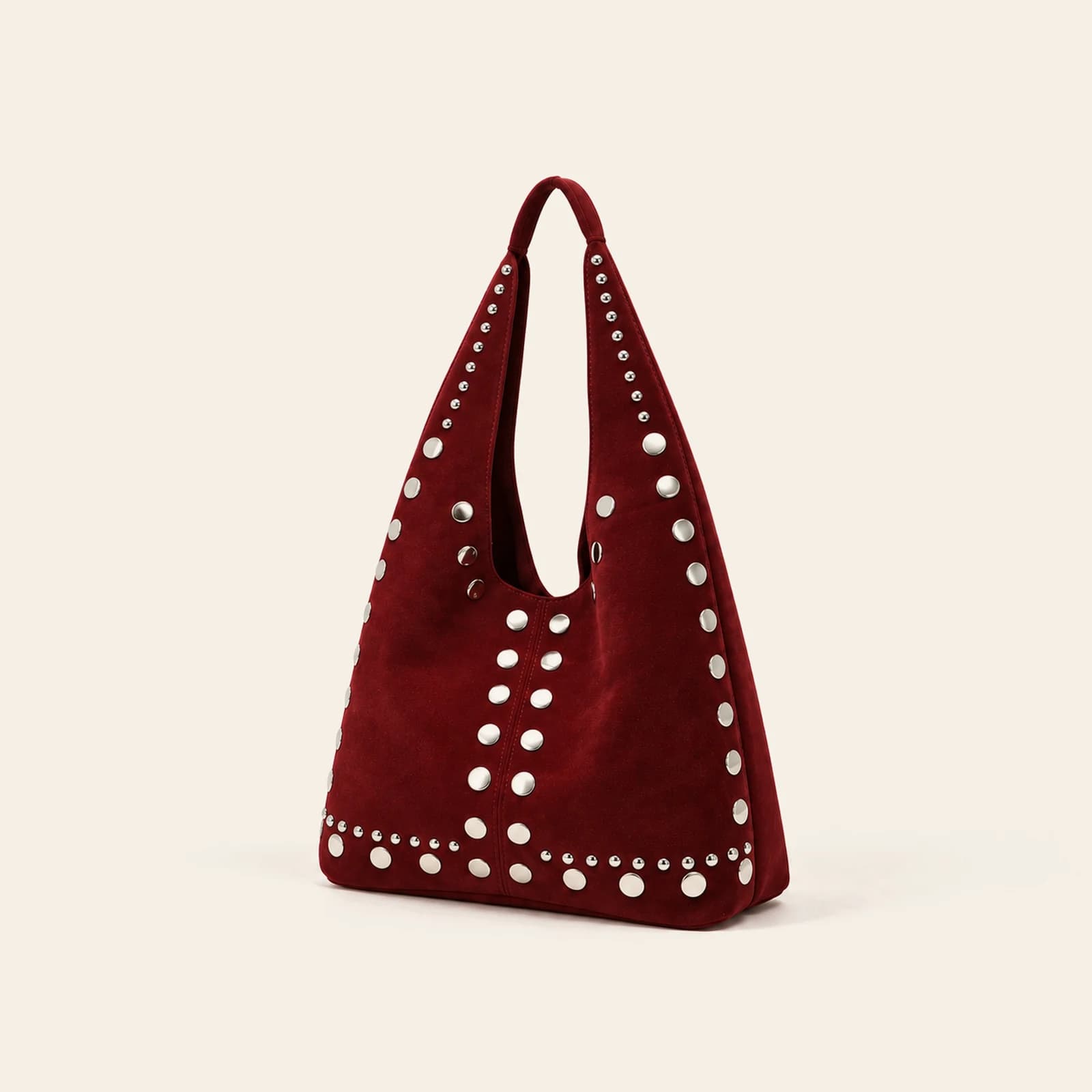 Roma Studded Hobo — Burgundy, view 1