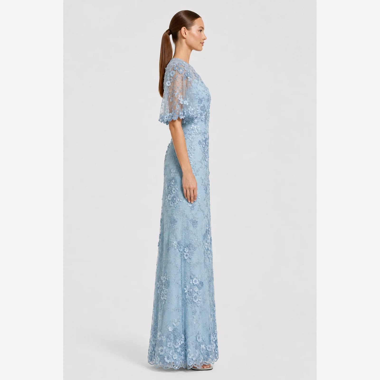 Adelia Light Blue Lace Gown, view 4