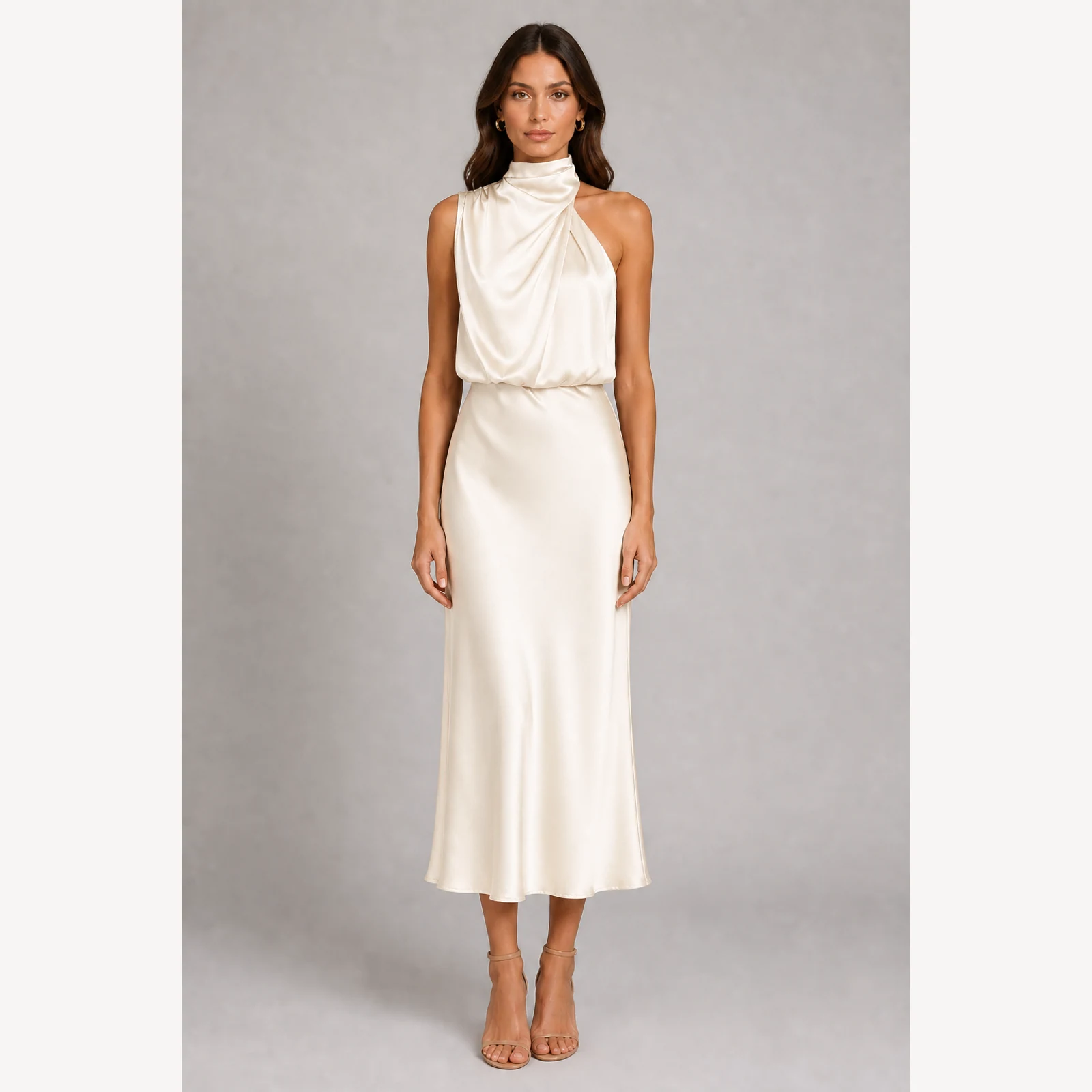 Alessa Milky Halter Midi Dress, view 1