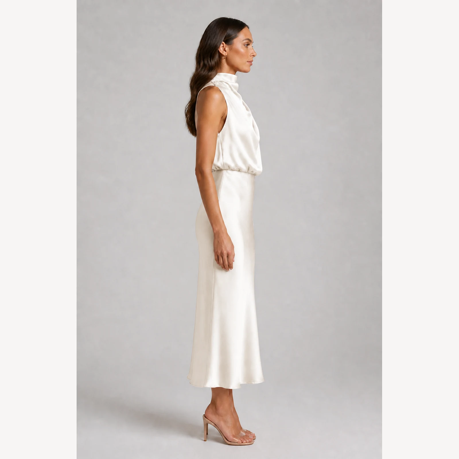 Alessa Milky Halter Midi Dress, view 4