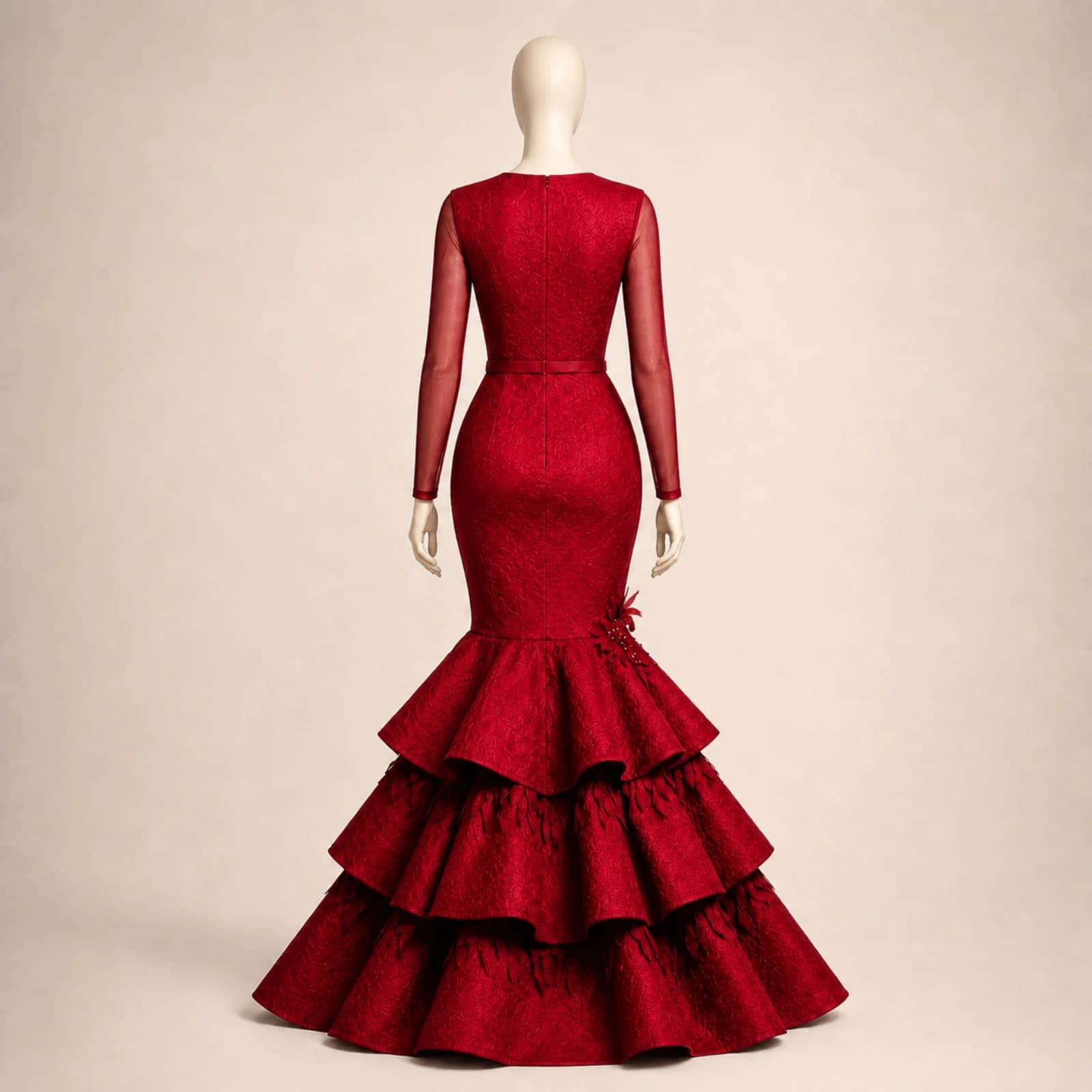 Alessandra Red Tiered Mermaid Gown, view 2