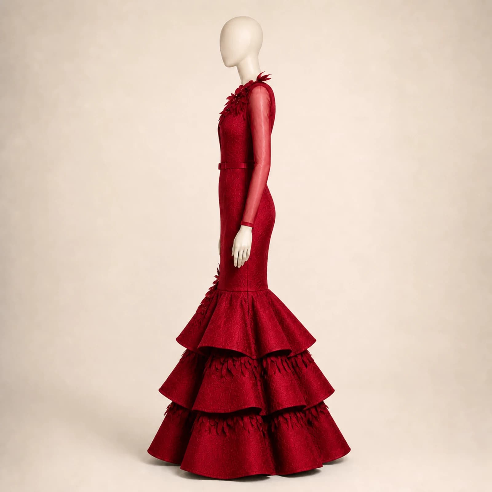 Alessandra Red Tiered Mermaid Gown, view 3