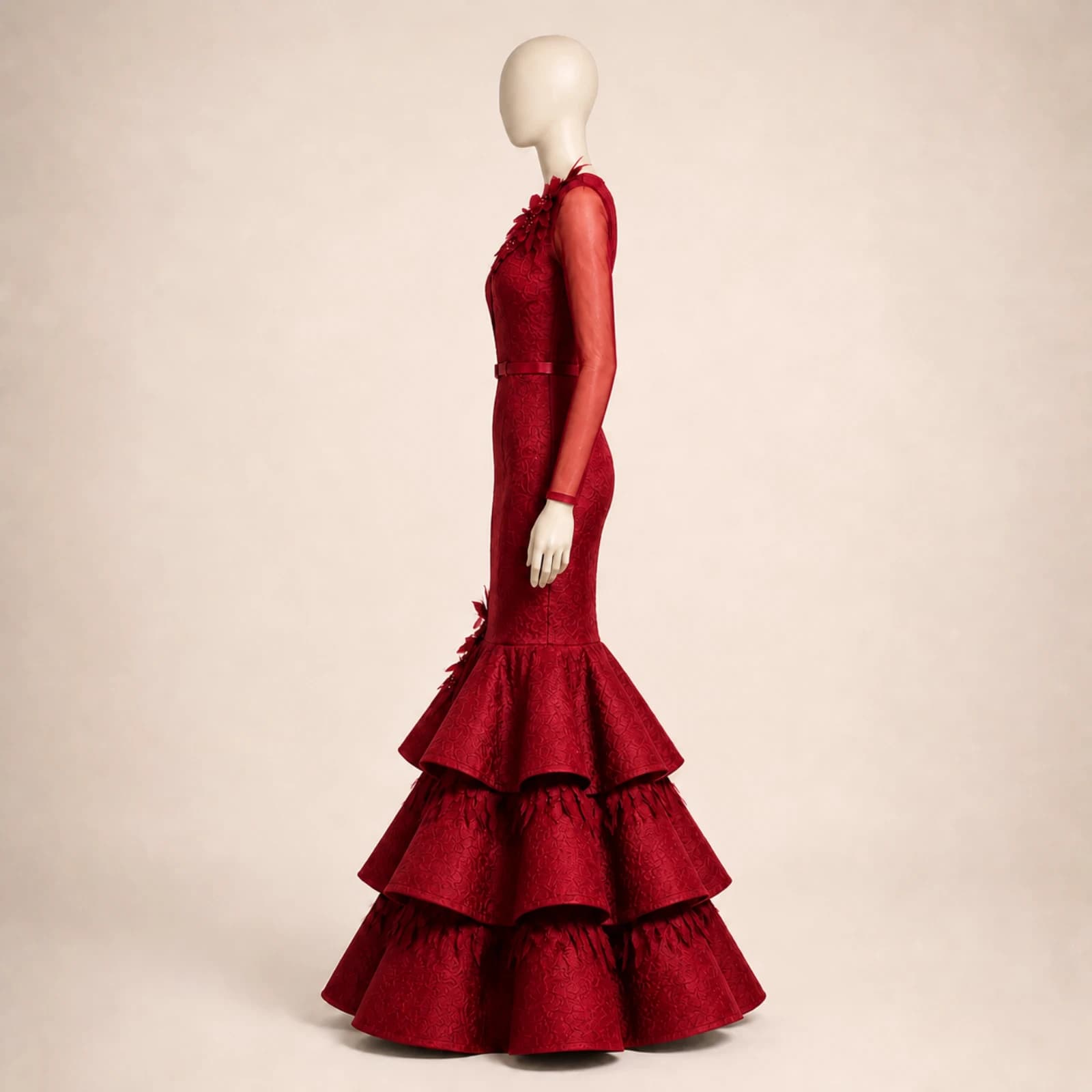 Alessandra Red Tiered Mermaid Gown, view 4