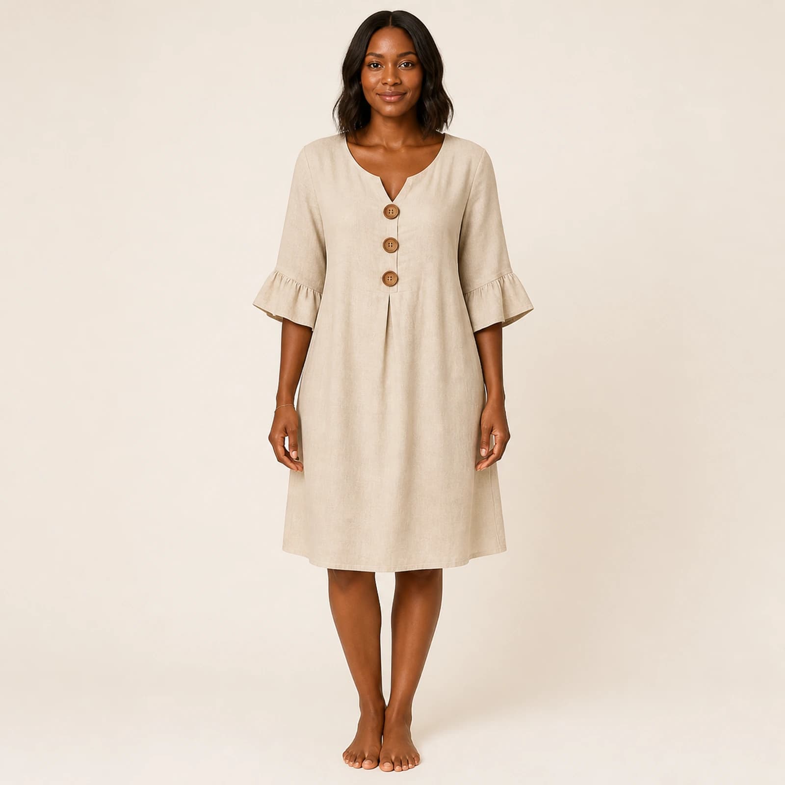 Alina Sand Linen Button Dress, view 1