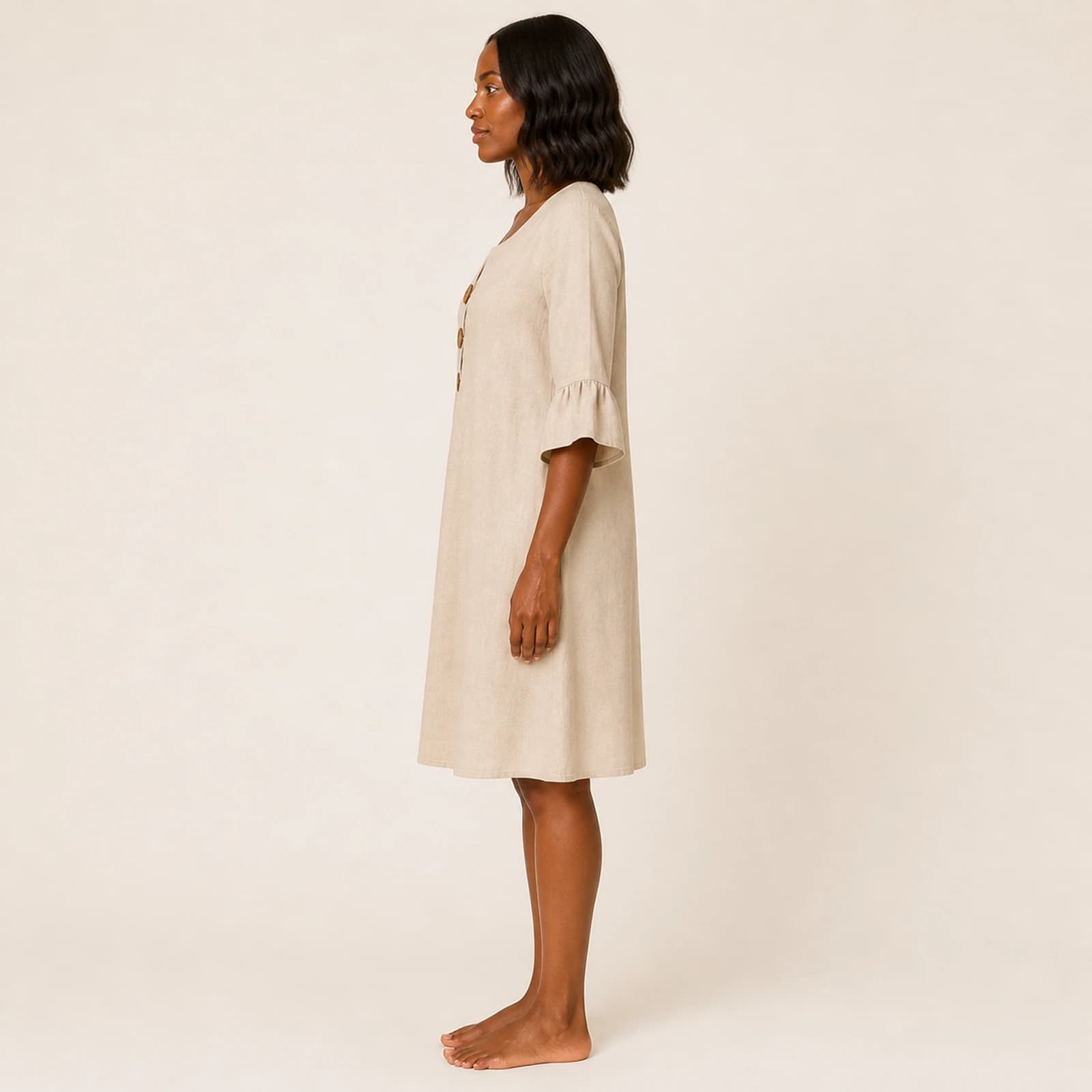 Alina Sand Linen Button Dress, view 3