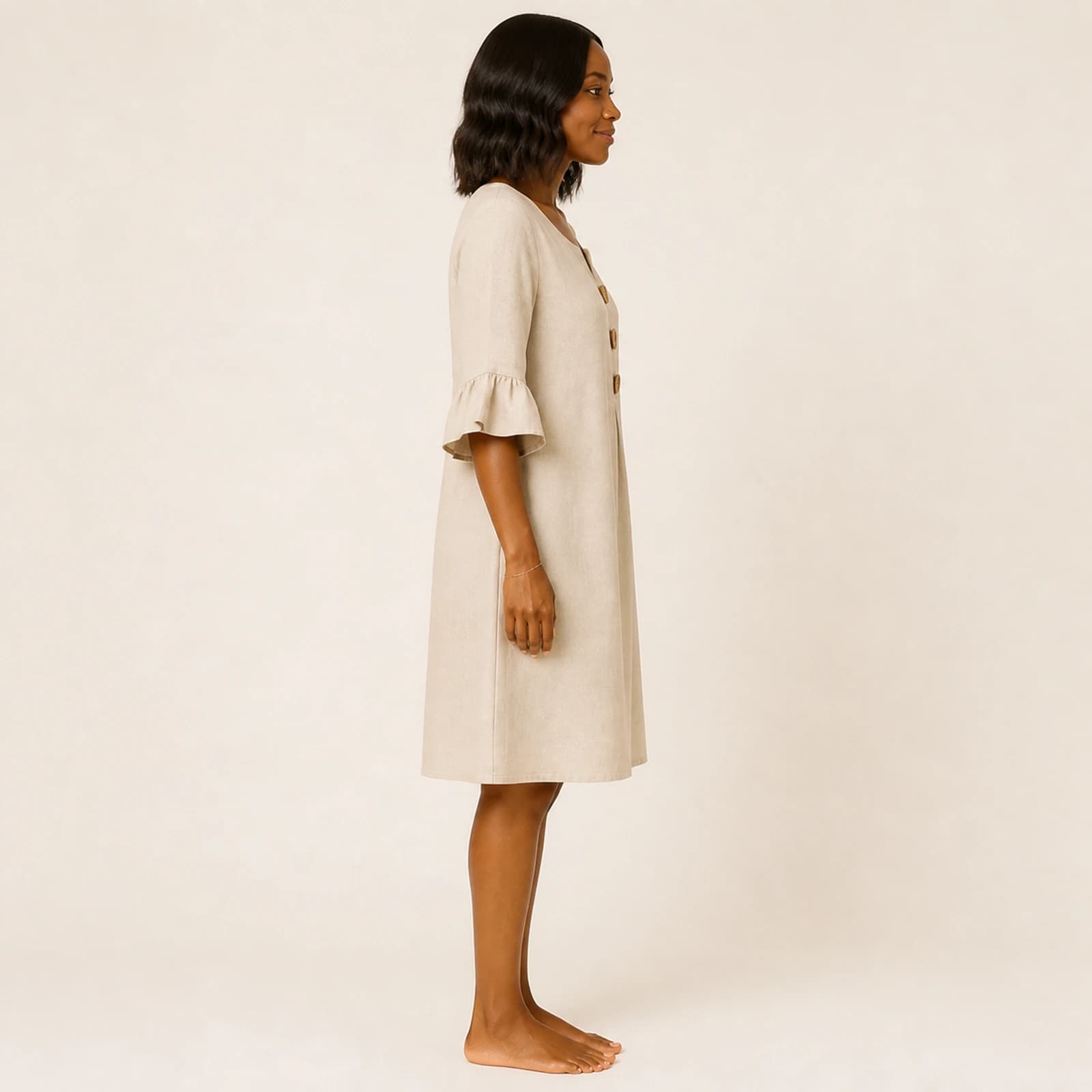 Alina Sand Linen Button Dress, view 4