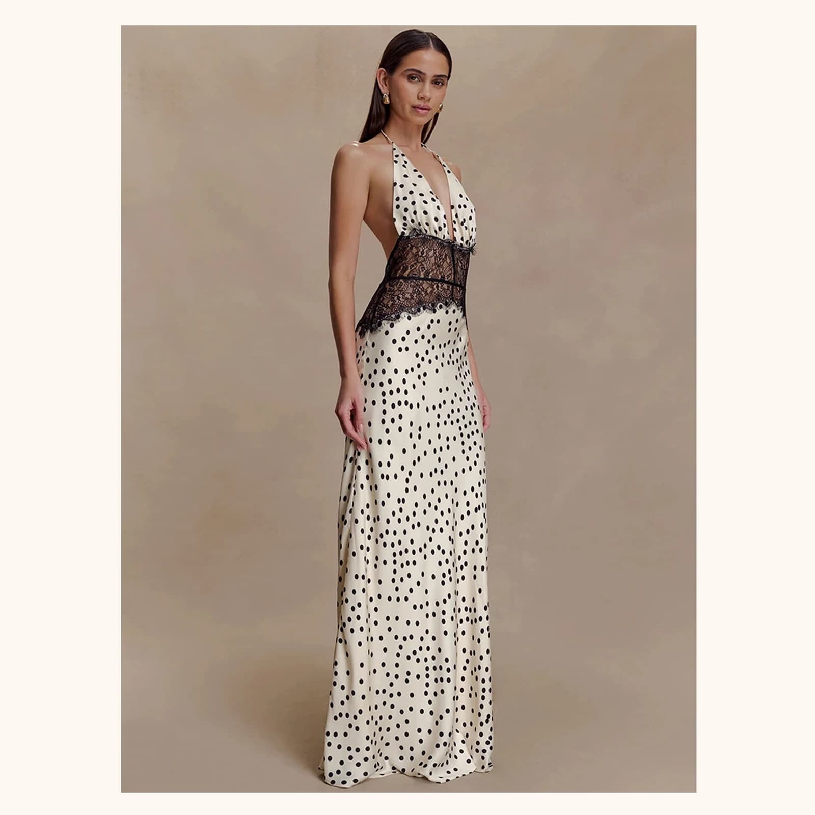 Amelie Lace Halter Maxi Dress, view 3