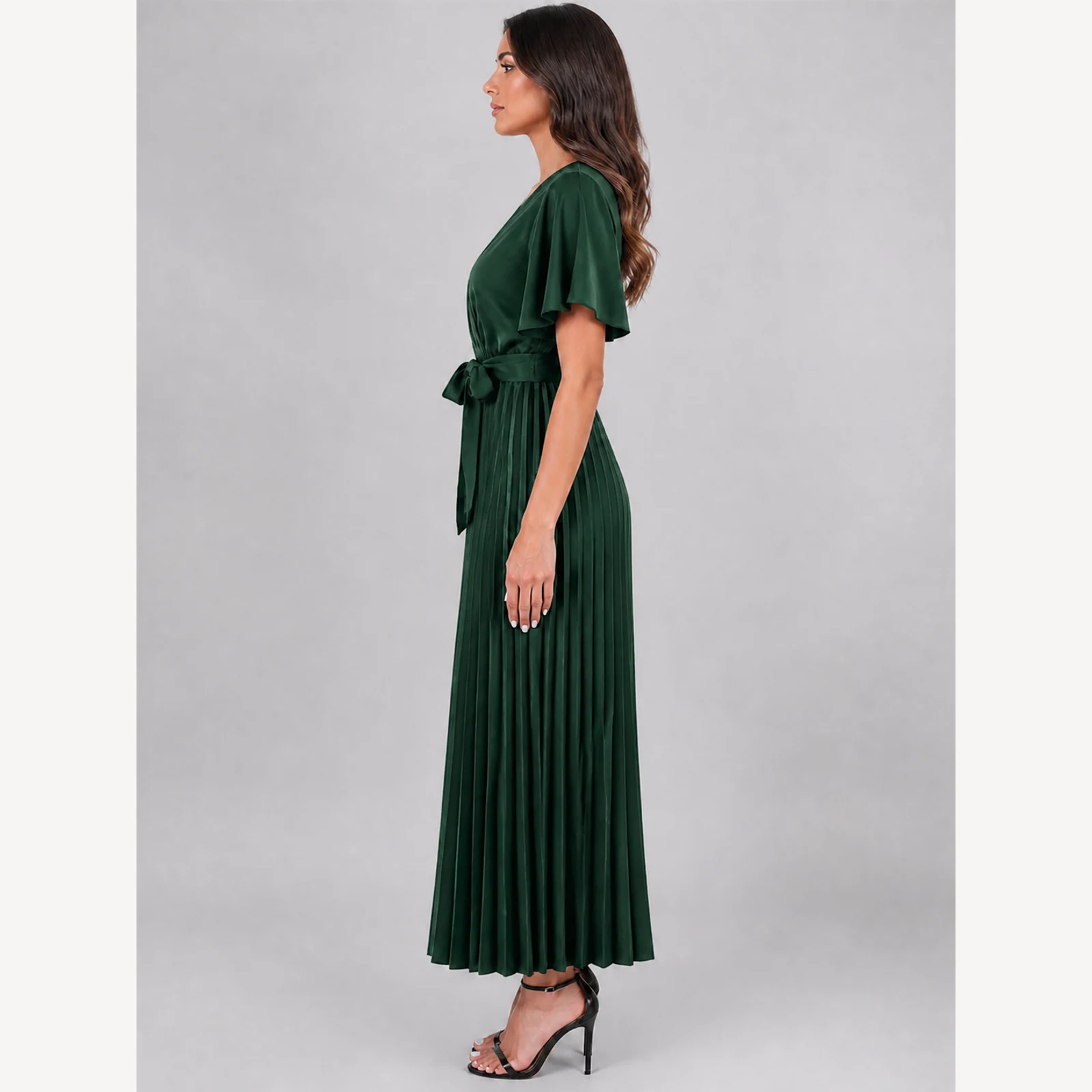 Amoret Green Ruffle Maxi Dress, view 3