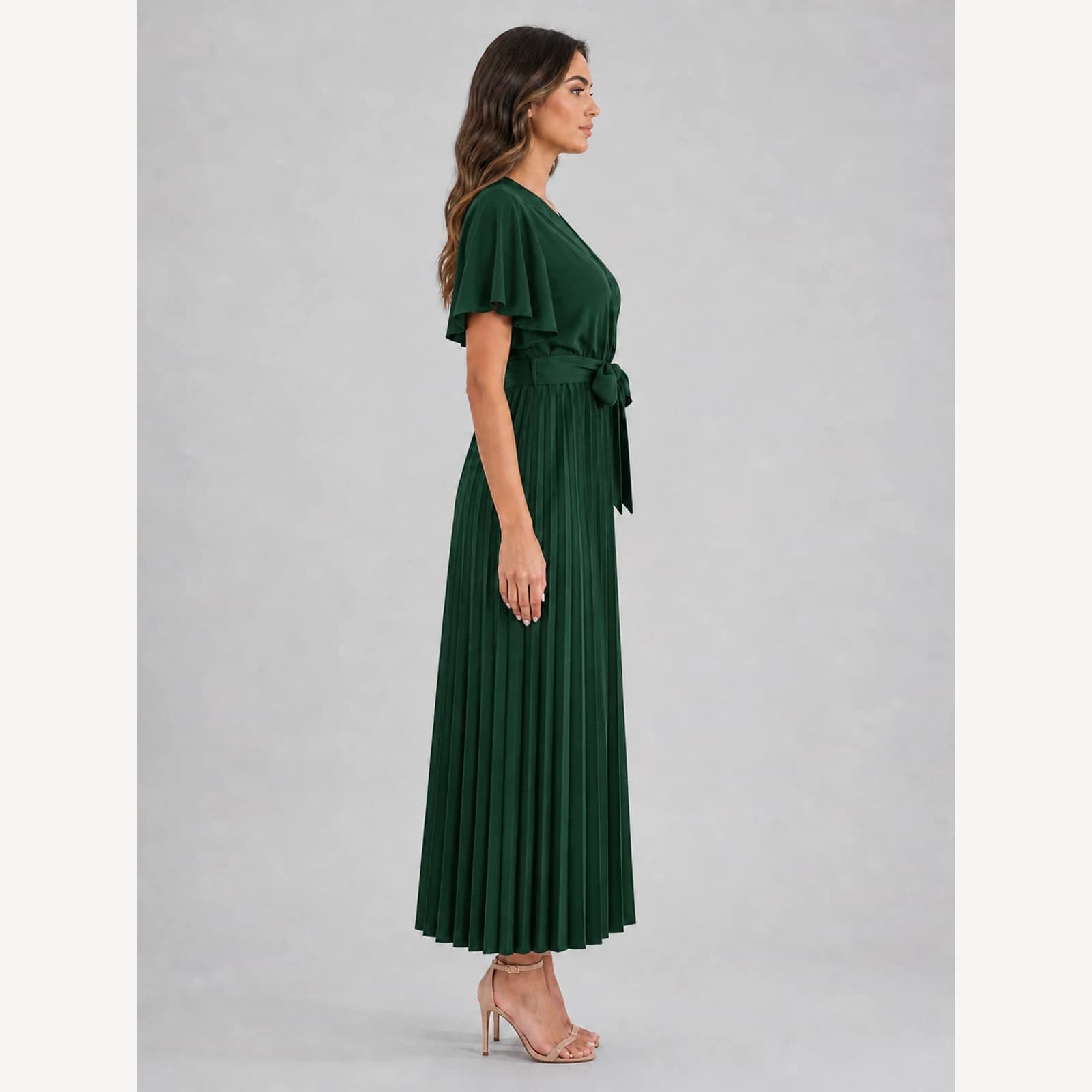 Amoret Green Ruffle Maxi Dress, view 4