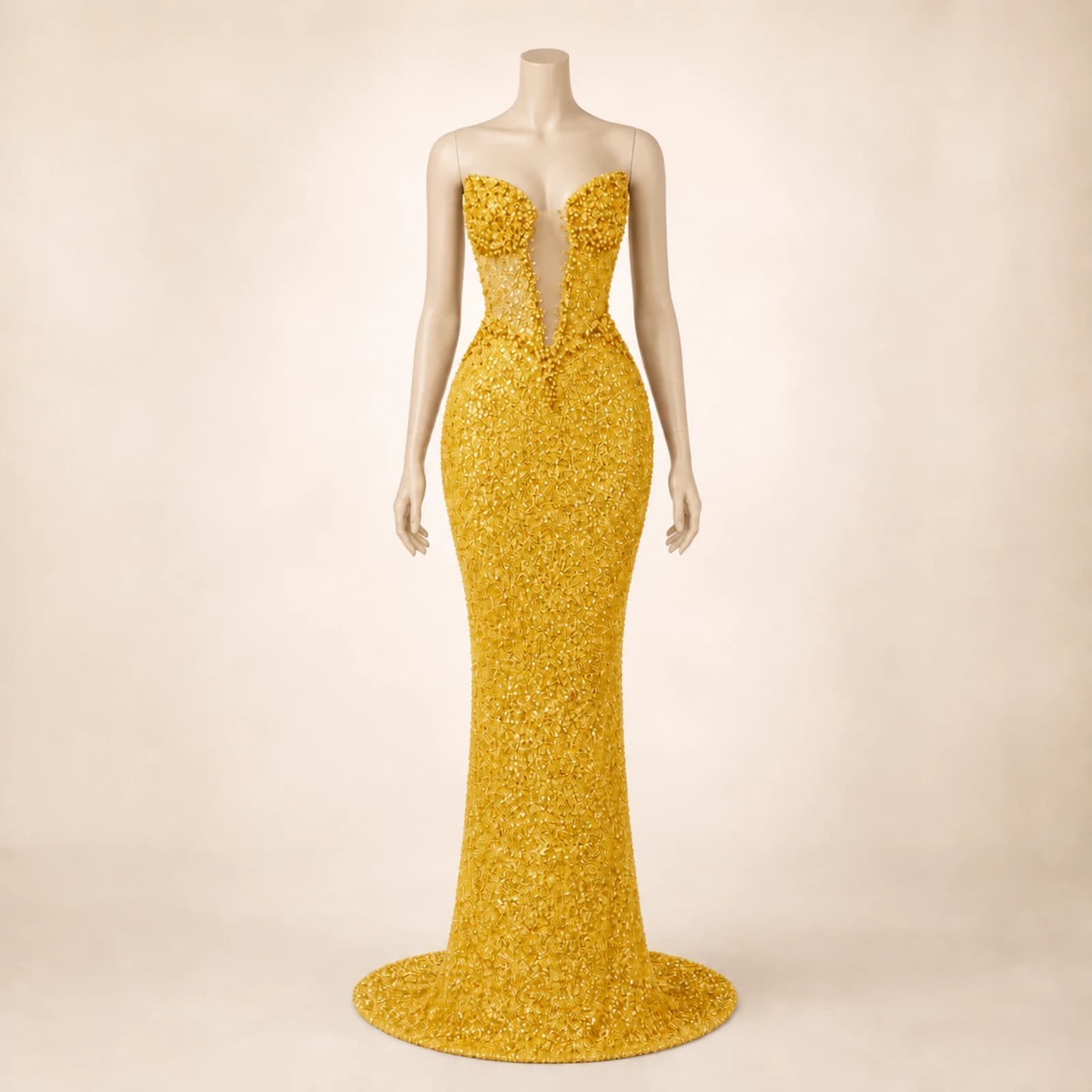 Aurelia Yellow Crystal Mermaid Gown, view 1