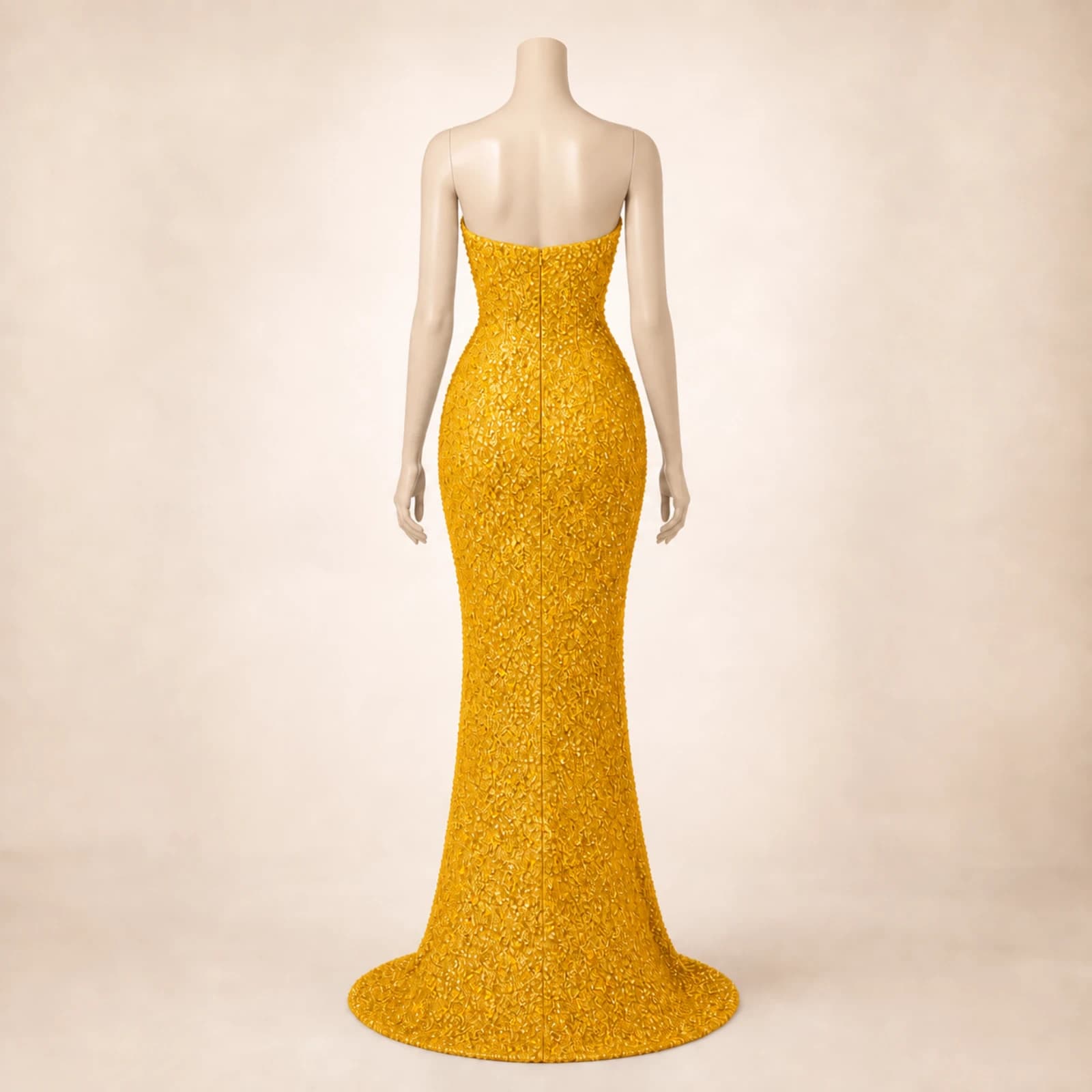 Aurelia Yellow Crystal Mermaid Gown, view 2