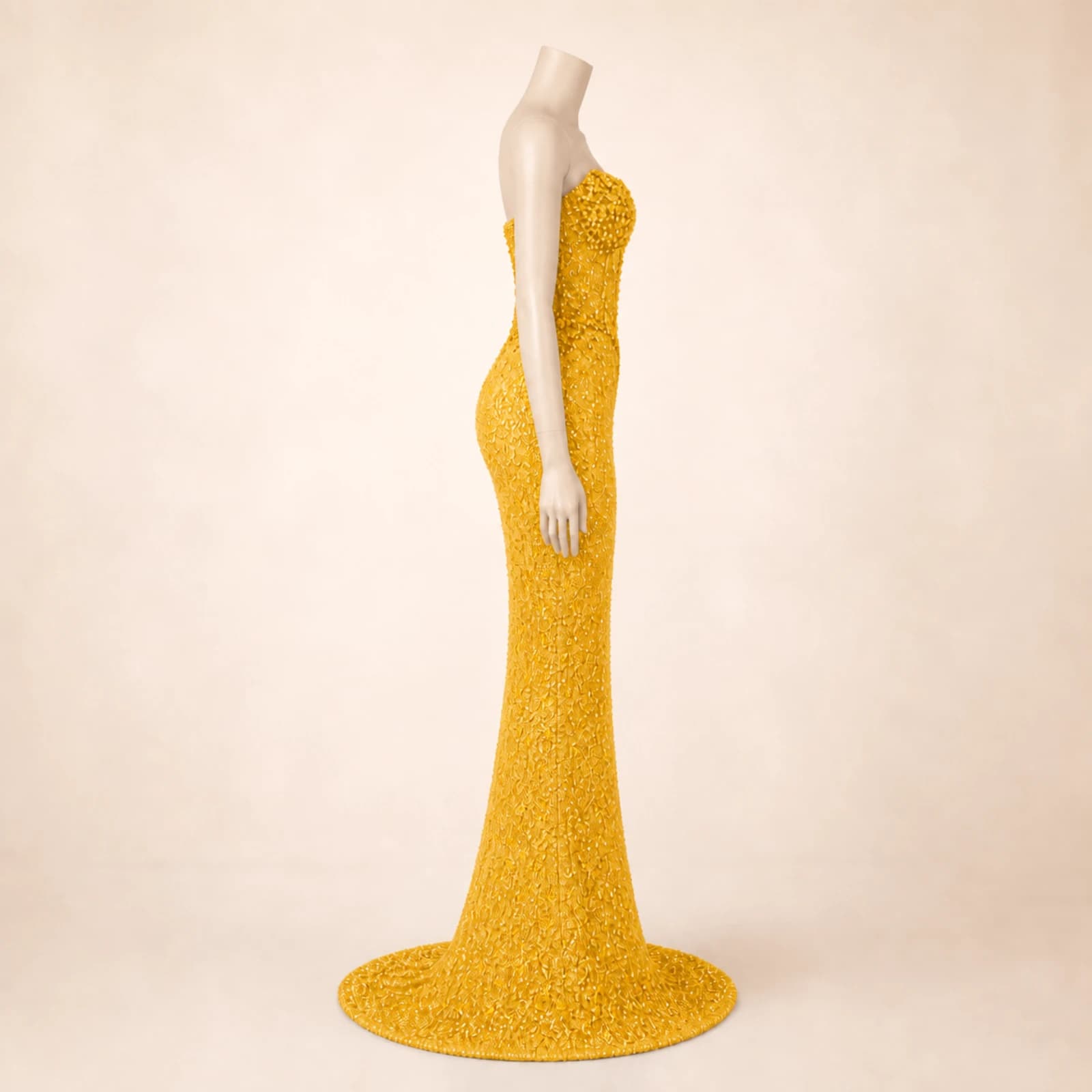 Aurelia Yellow Crystal Mermaid Gown, view 3