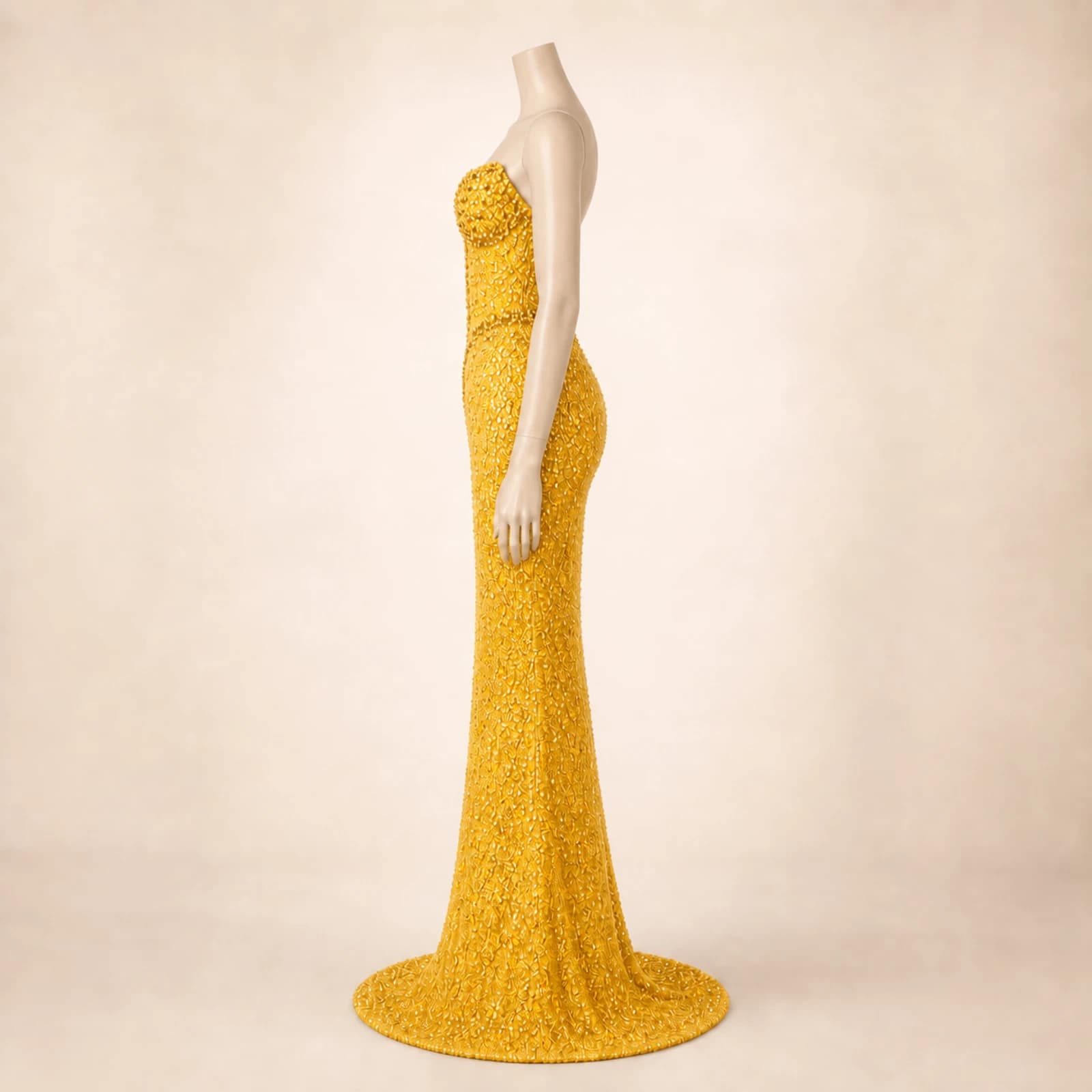 Aurelia Yellow Crystal Mermaid Gown, view 4