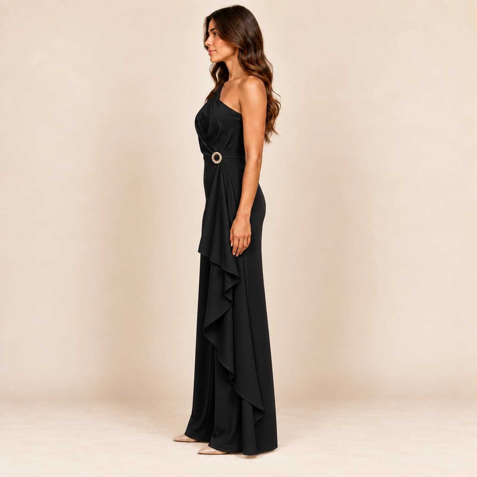 Aurelle Ruffle Jumpsuit — Black, view 3