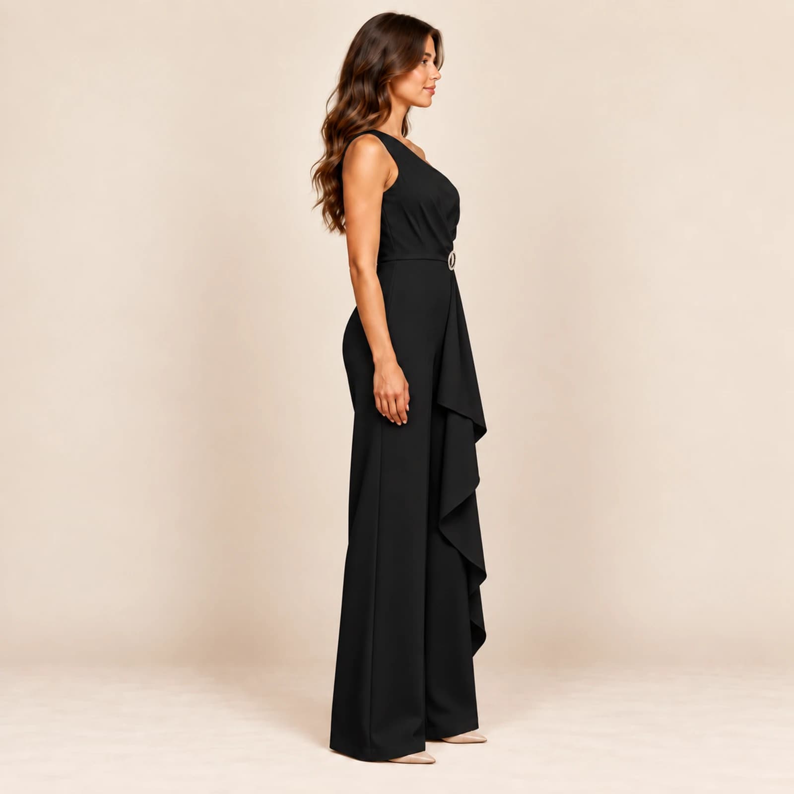 Aurelle Ruffle Jumpsuit — Black, view 4