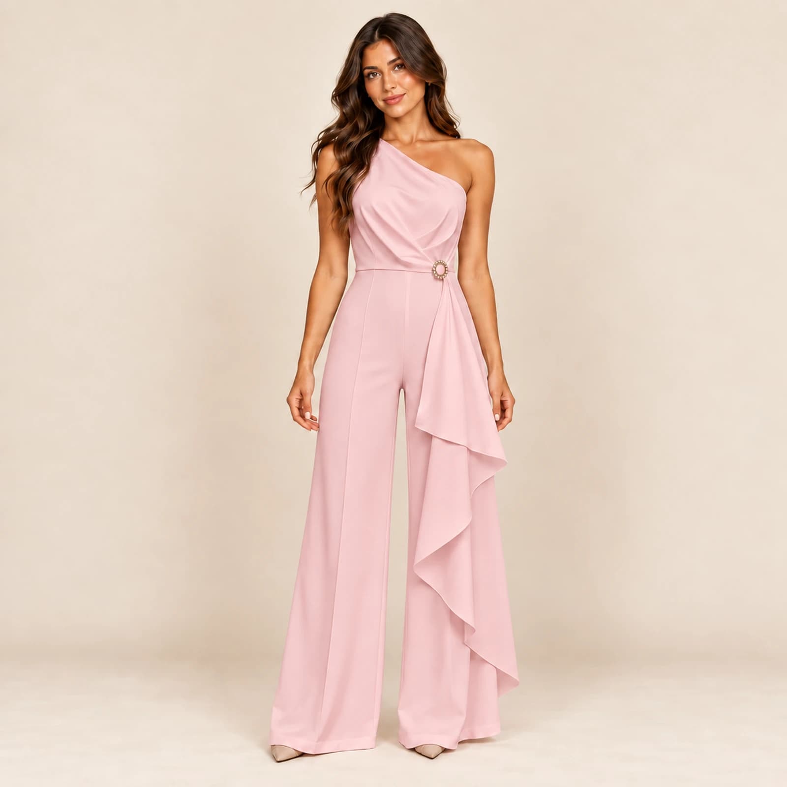 Aurelle Ruffle Jumpsuit — Blush, view 1