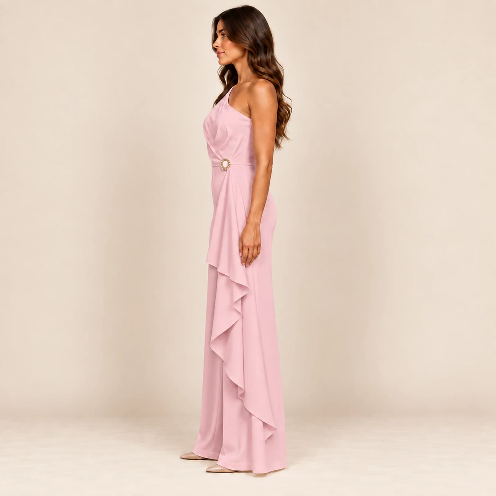 Aurelle Ruffle Jumpsuit — Blush, view 3
