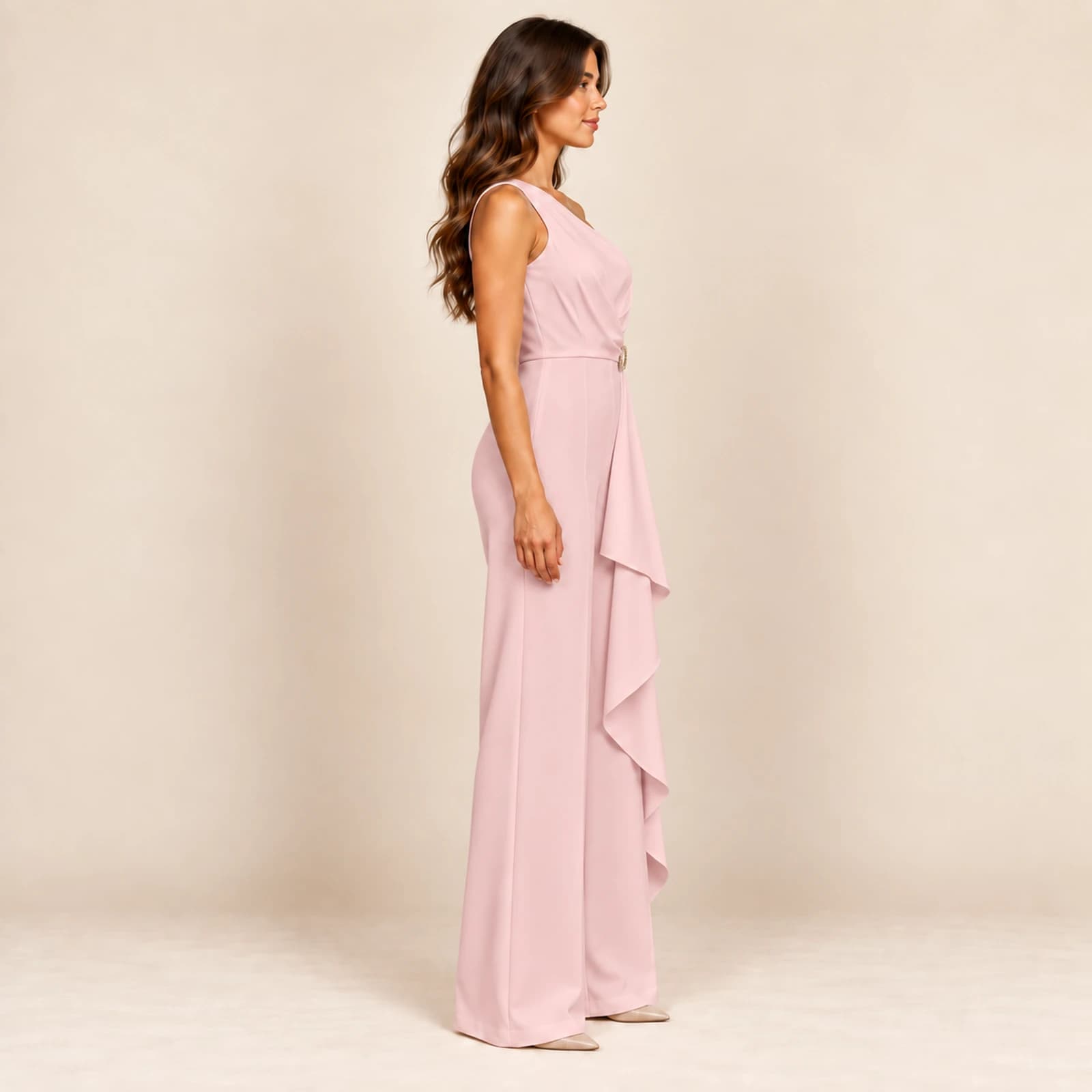 Aurelle Ruffle Jumpsuit — Blush, view 4