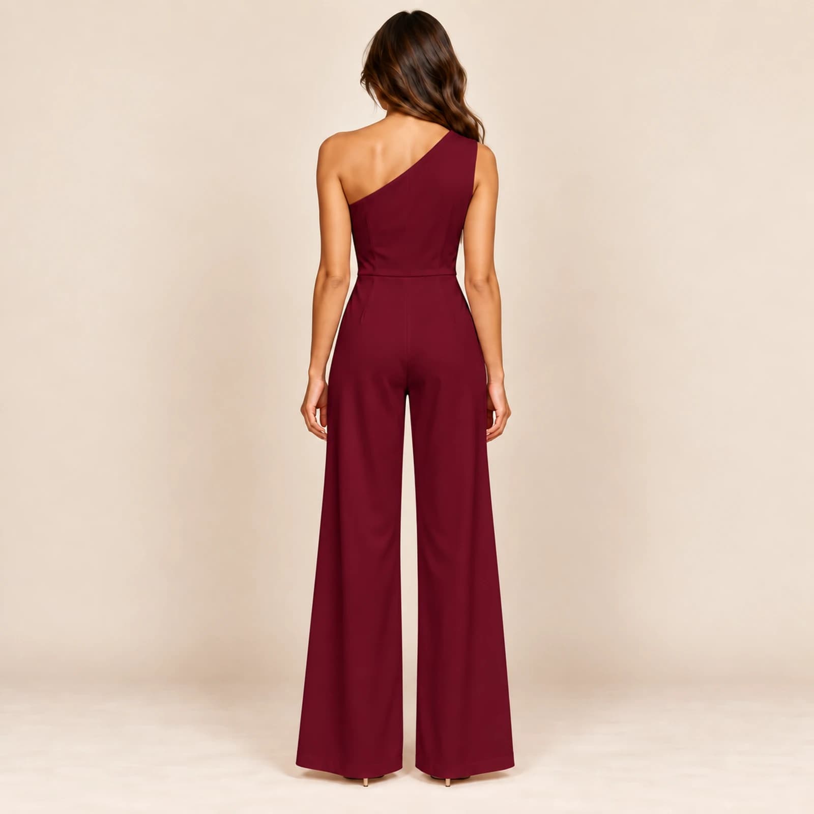 Aurelle Ruffle Jumpsuit — Burgundy, view 2