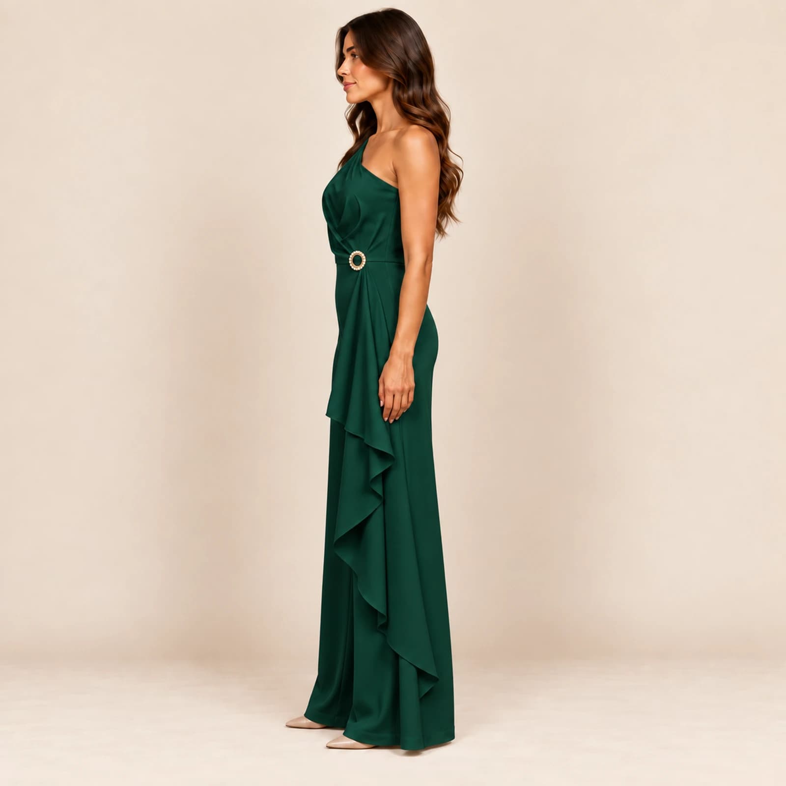 Aurelle Ruffle Jumpsuit — Forest, view 3