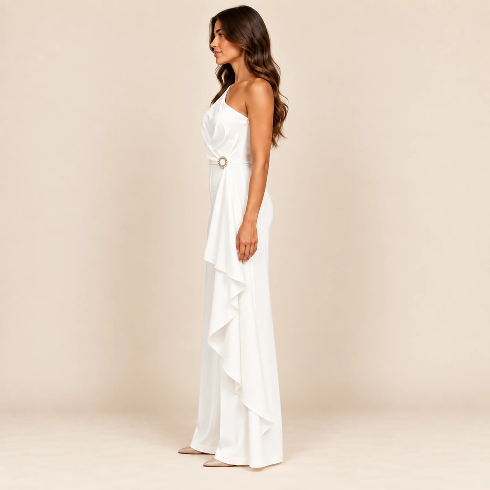 Aurelle Ruffle Jumpsuit — Ivory, view 3