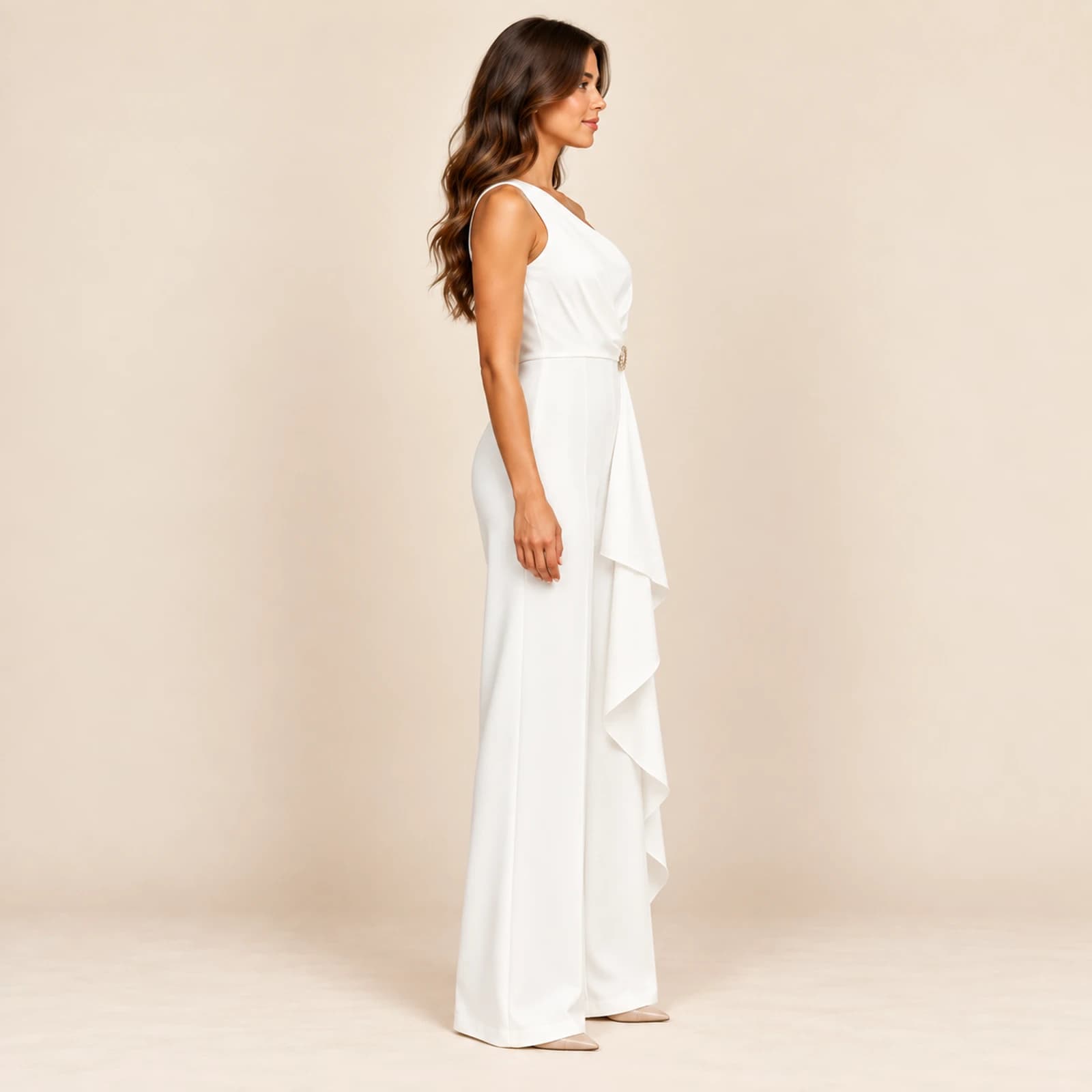 Aurelle Ruffle Jumpsuit — Ivory, view 4