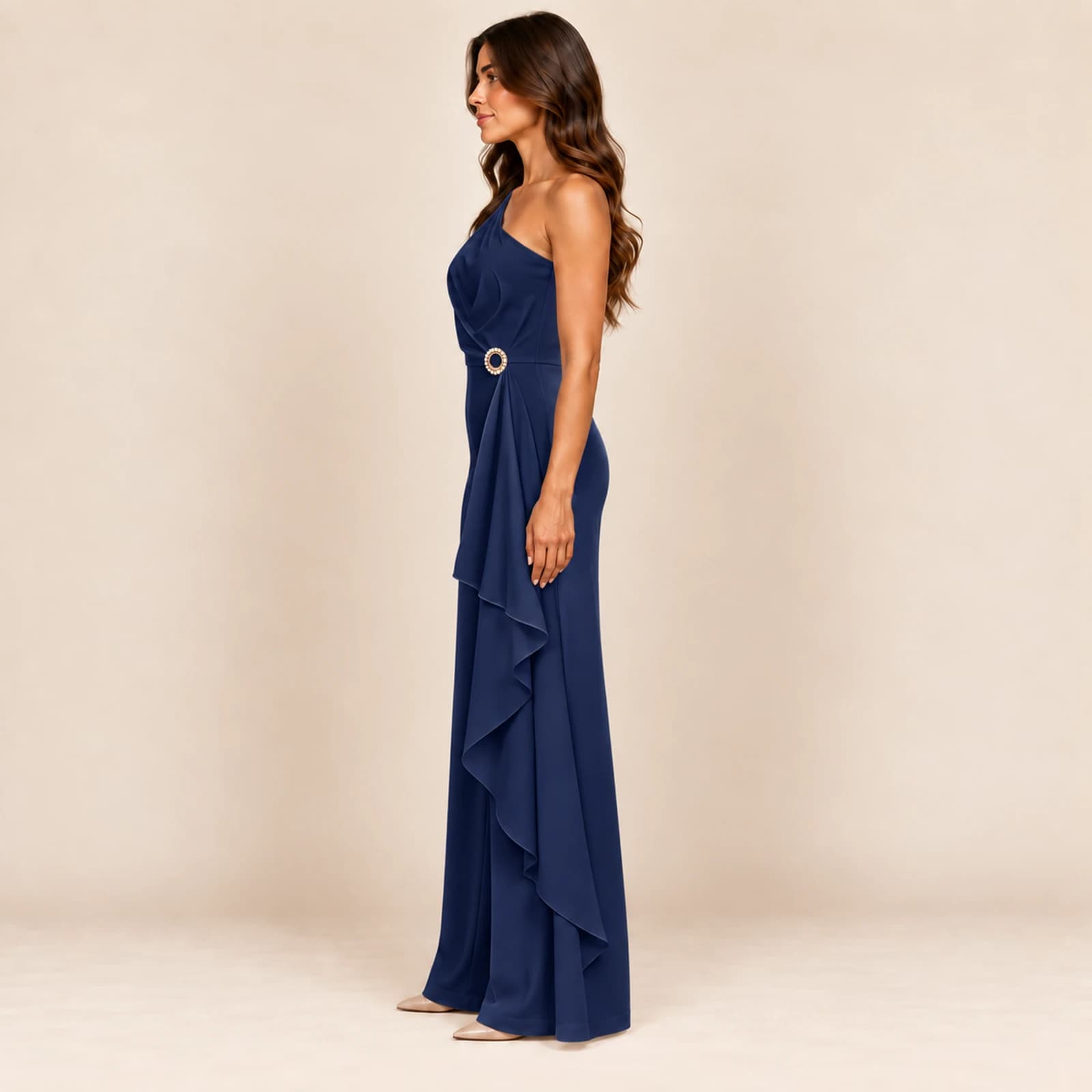 Aurelle Ruffle Jumpsuit — Navy, view 3
