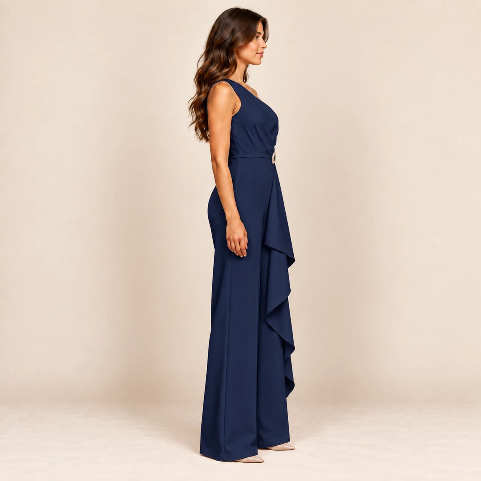Aurelle Ruffle Jumpsuit — Navy, view 4