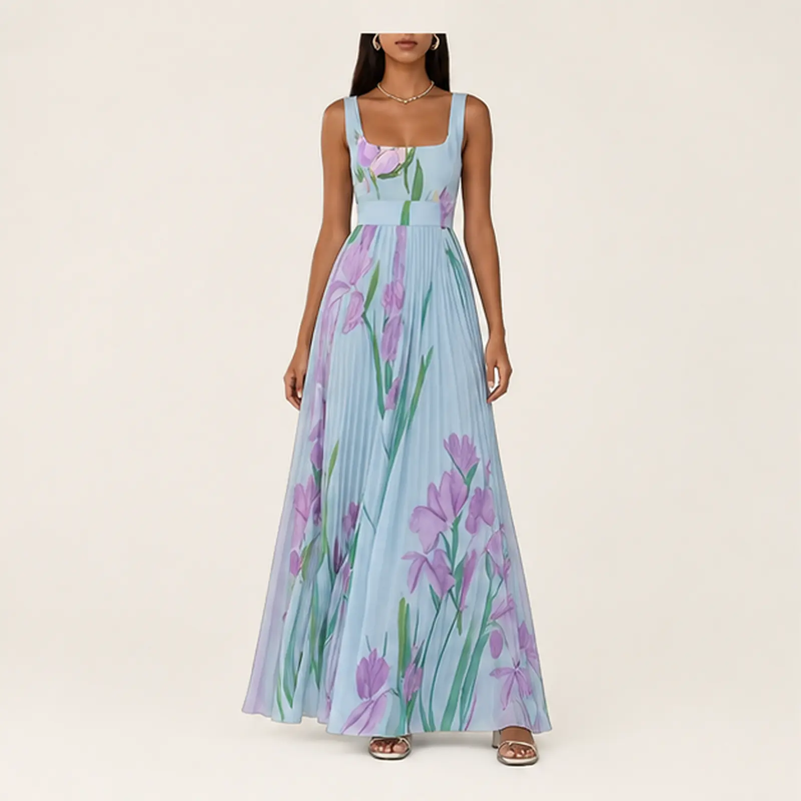 Azura Sky Iris Pleated Maxi Dress, view 1