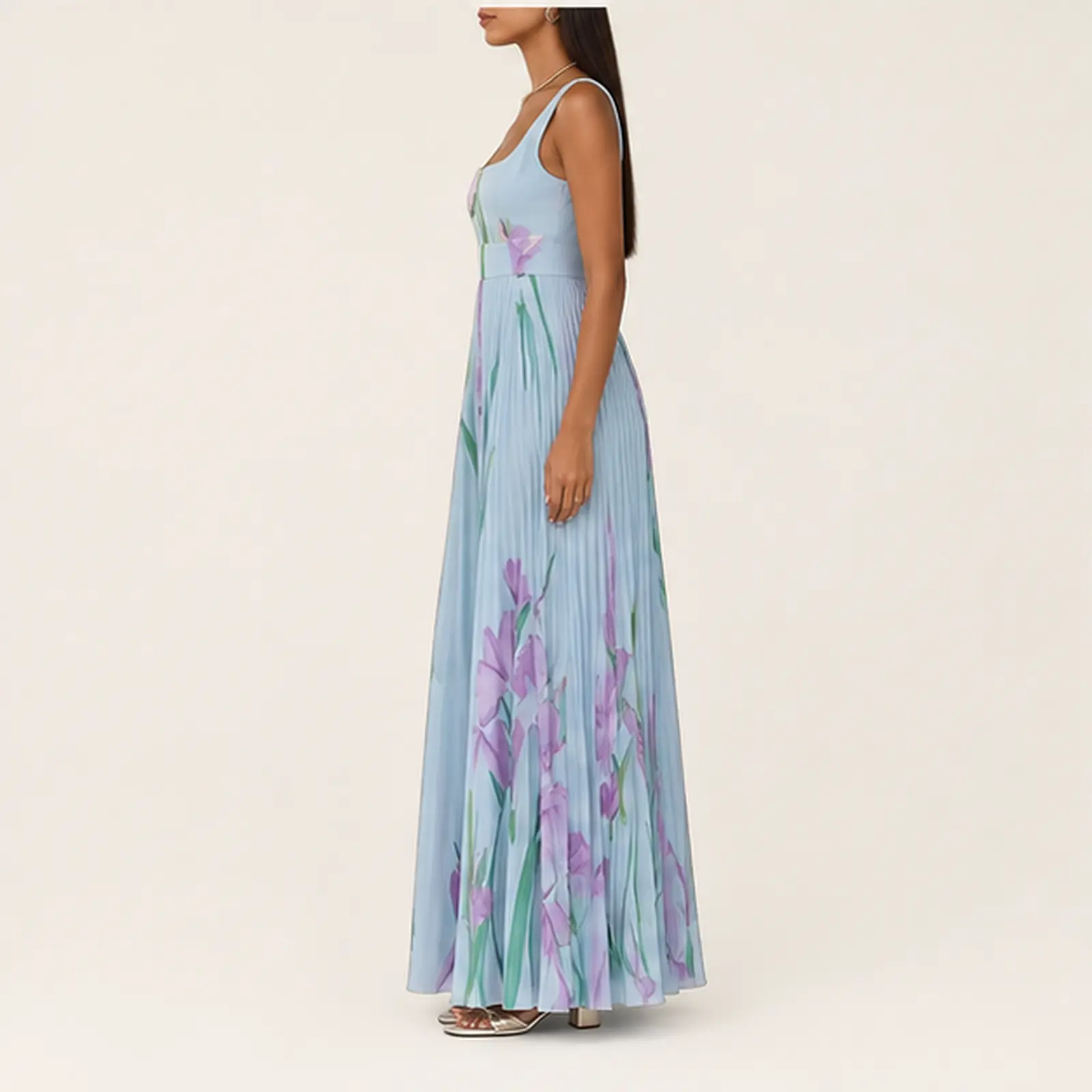 Azura Sky Iris Pleated Maxi Dress, view 3